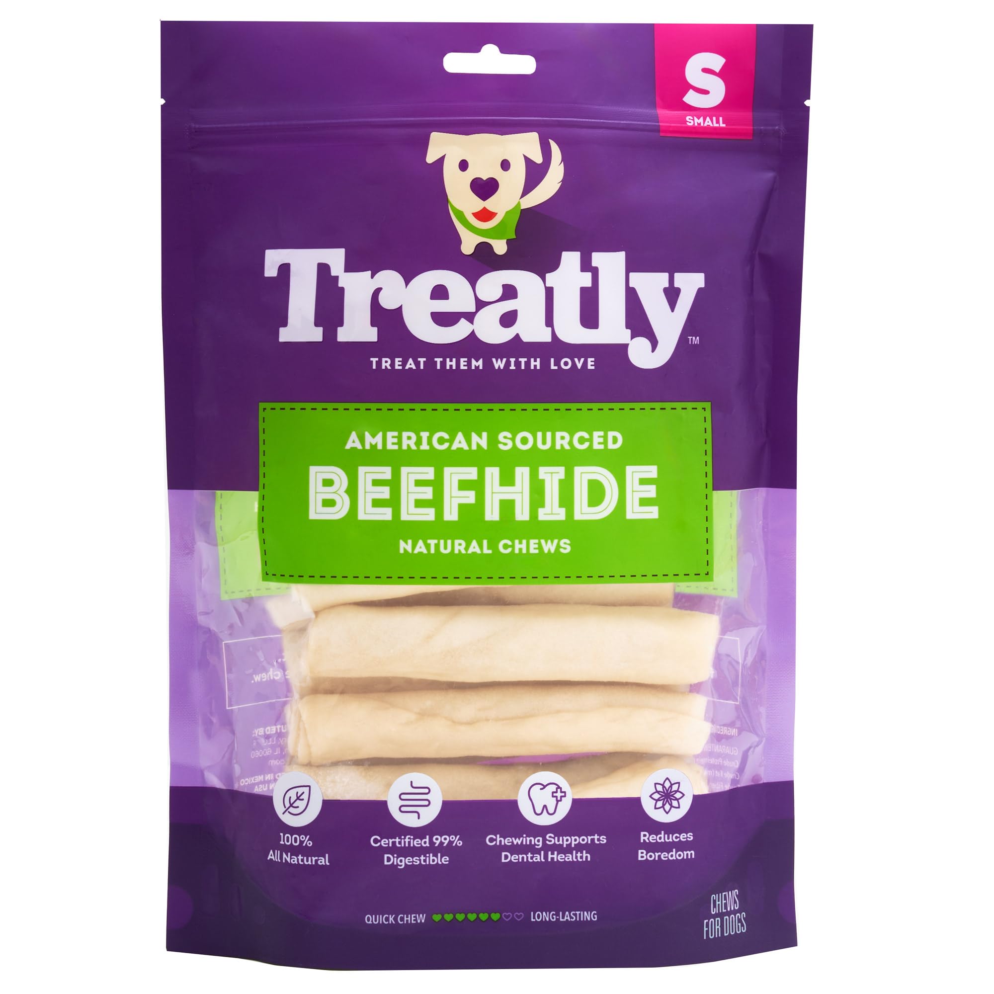 Treatly American Sourced Beefhide Chip Rolls 5-6 Dog Chew Treats - Natural Flavor, 18 Count/1 Pack