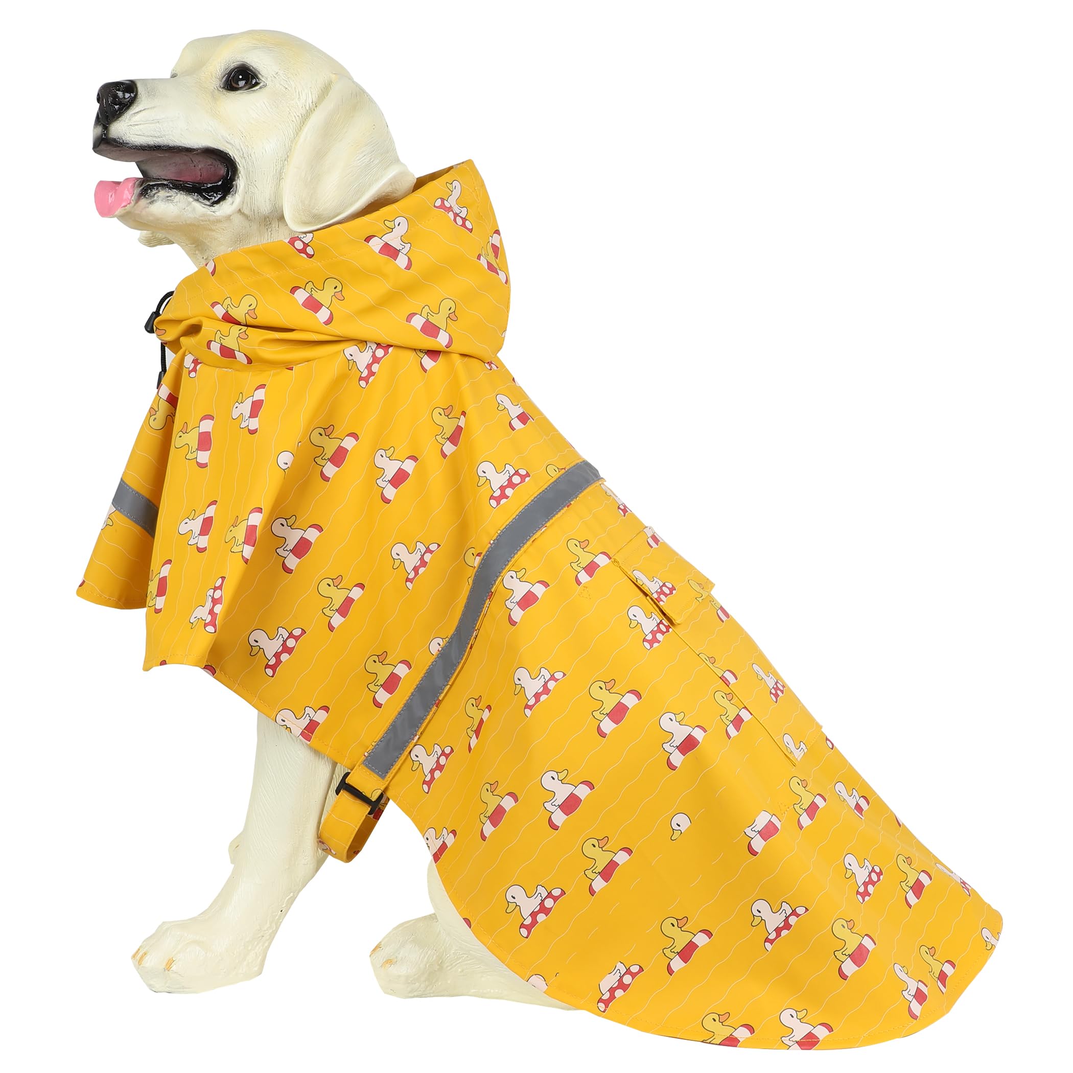 Hapee Dog Raincoats For Large Dogs With Reflective Strip Hoodie,Rain Poncho Jacket For Dogs (E5-Yellow River, Xl+ (Back Length 2