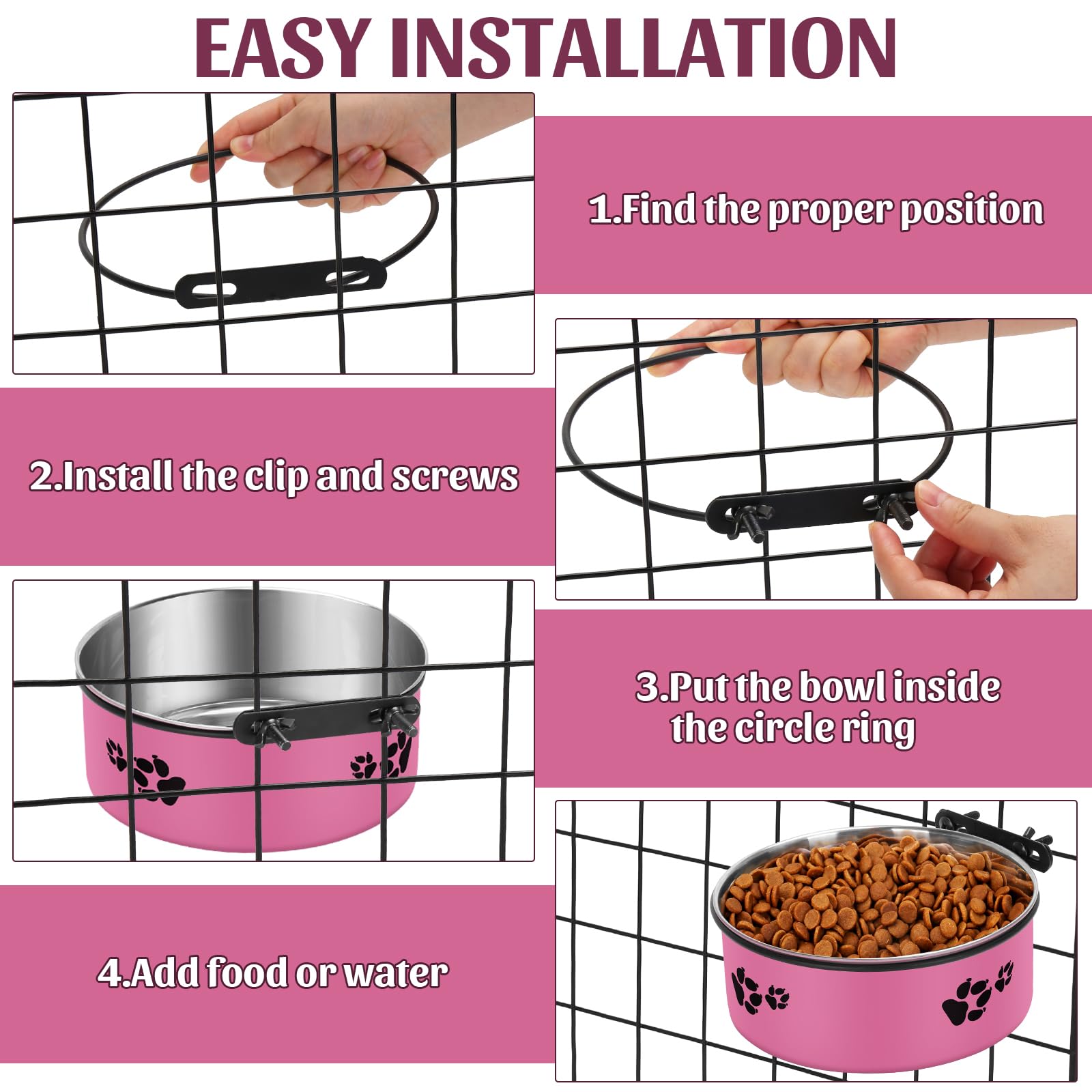 Iebiyo 2 Pack Crate Bowls Stainless Steel Kennel Bowl For Medium & Small Dogs Crate Water Bowls Mountable With Clamp Holder 2 Si