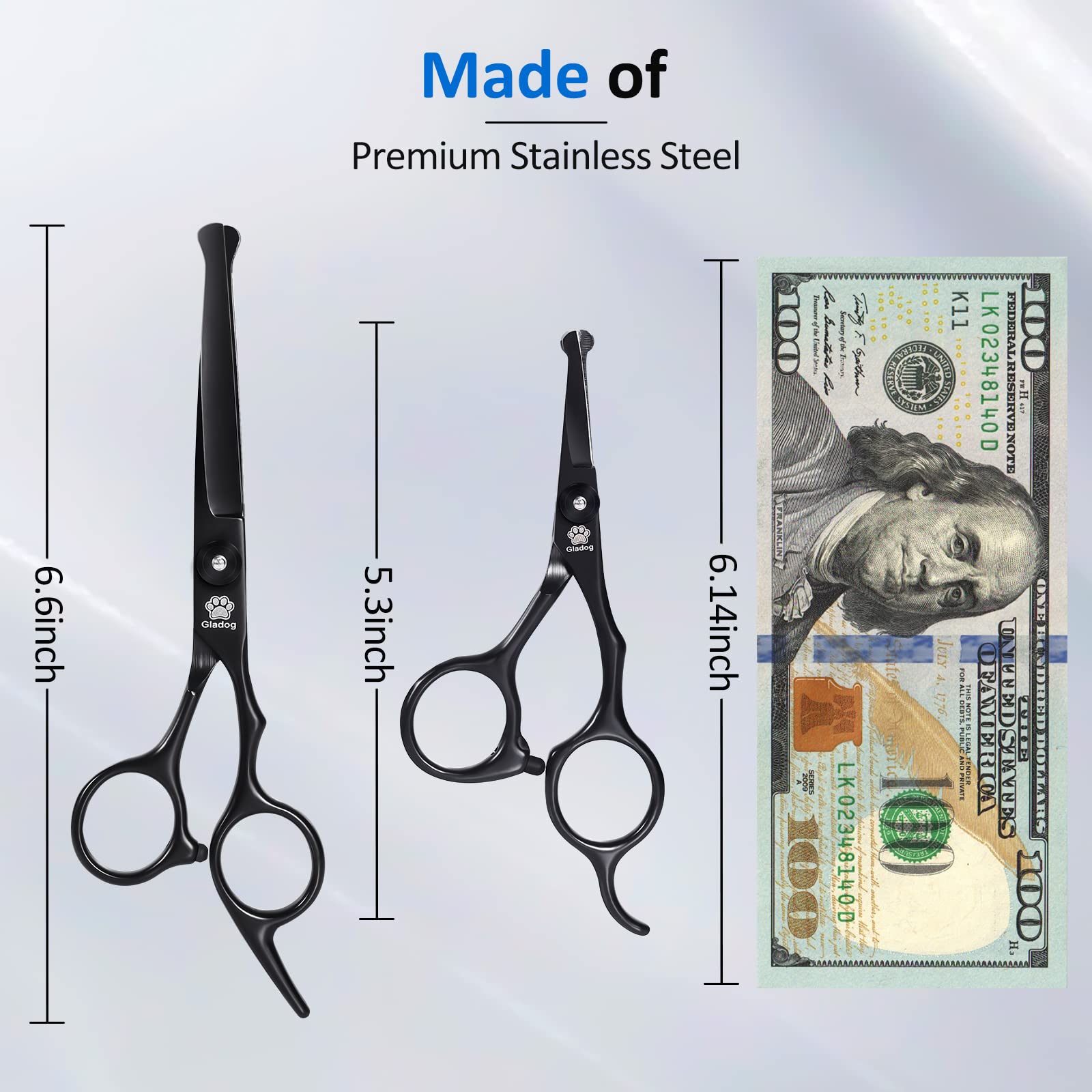 Dog Grooming Scissors Kit With Safety Round Tips, Gladog Professional 5 In 1 Grooming Scissors For Dogs