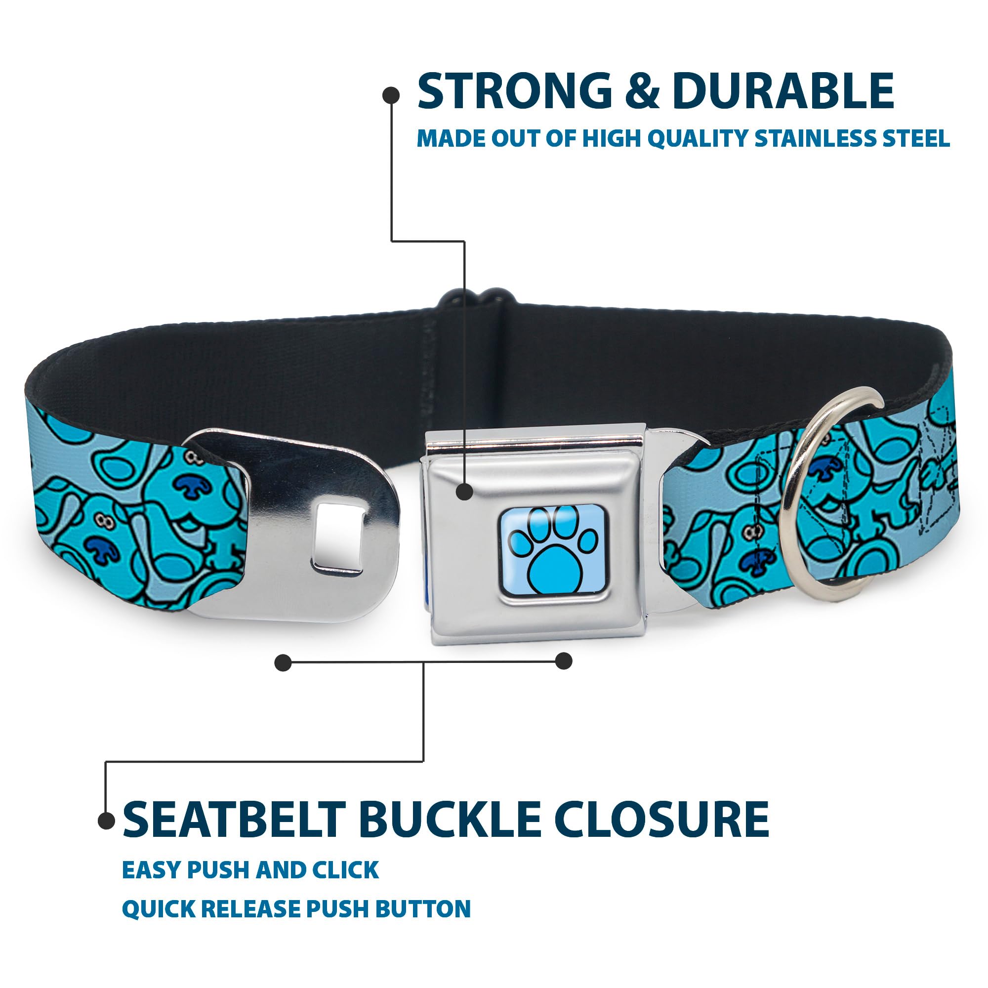 Buckle-Down Dog Collar Seatbelt Buckle Blues Clues Blue Poses Scattered, 1' Wide - Fits 15-24' Neck - Large, Dc-Sb-Bca-Wbc001-