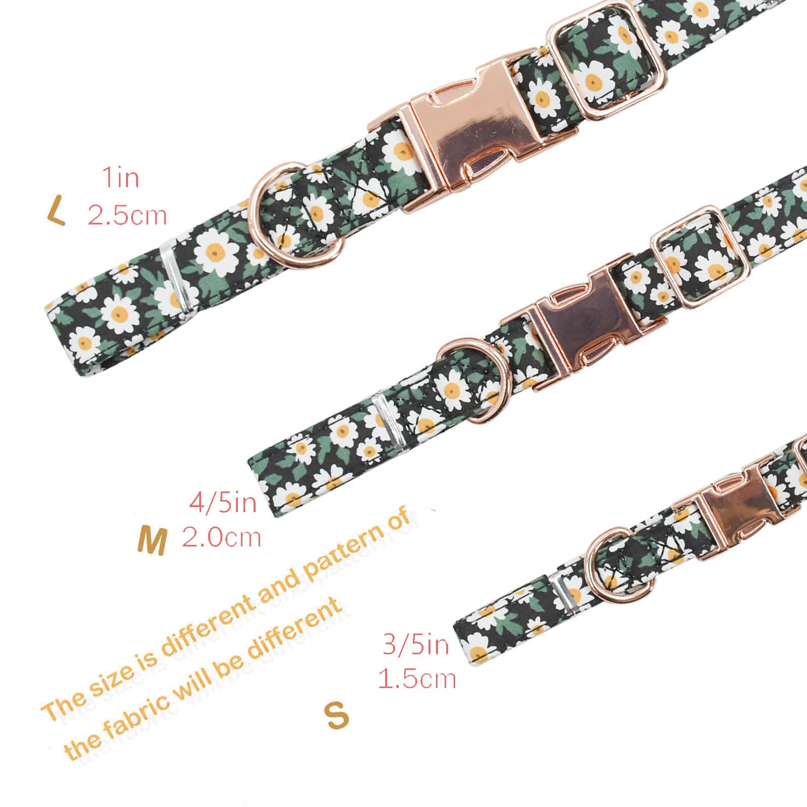 Metal Buckle Dog Collar, Durable Adjustable Dog Collar Soft For Small Medium Large Dogs (001-Black Flower, L(15-23In)