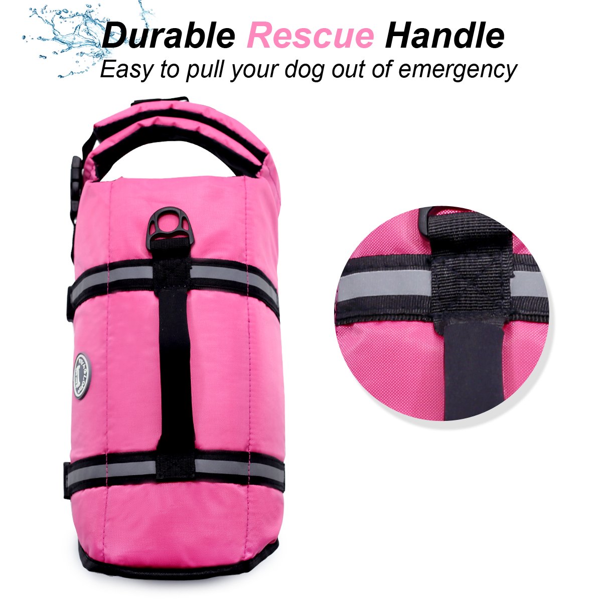 Vivaglory Ripstop Dog Life Vest, Reflective & Adjustable Life Jacket For Dogs With Rescue Handle For Swimming & Boating, Pink, S