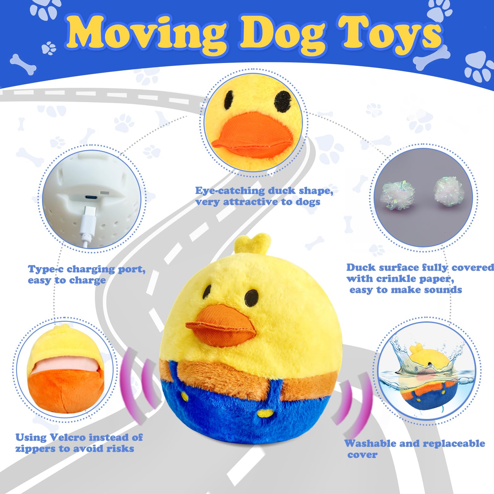 Rechargeable Interactive Moving Dog Toys, Automatic Crazy Jumping Duck For Boredom, Attractive Squeaky Plush Duck Covers A Talki