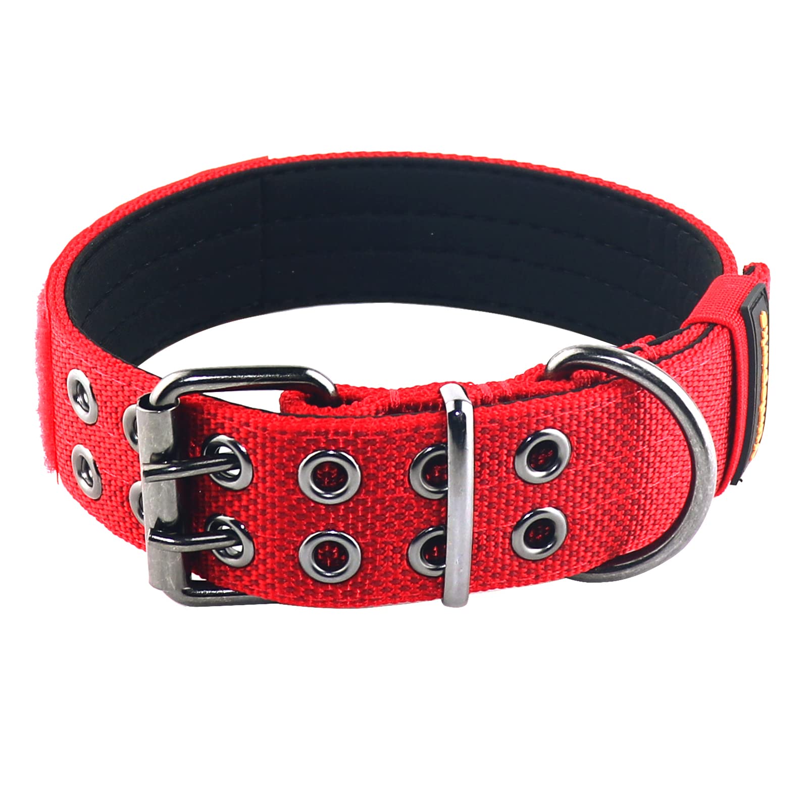 Yunleparks Tactical Collar For Medium Large Dogs, Heavy Duty Metal Buckle, Soft Neoprene Padded, Nylon Wide(Medium, Red)