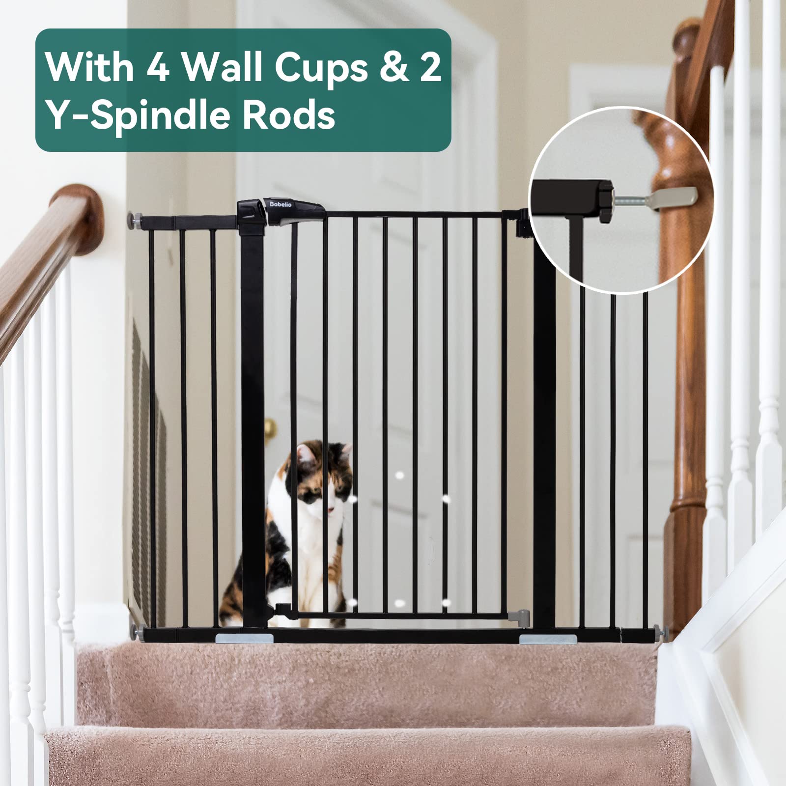 Babelio 36' Tall Baby Gate, 29-48' Auto-Close And Pressure Mounted Baby Gate For Stairs, Doorways, Hallway, Easy Walk Thru Pet Gate, Metal Child Gate With 2*Y Spindle Rods, Black