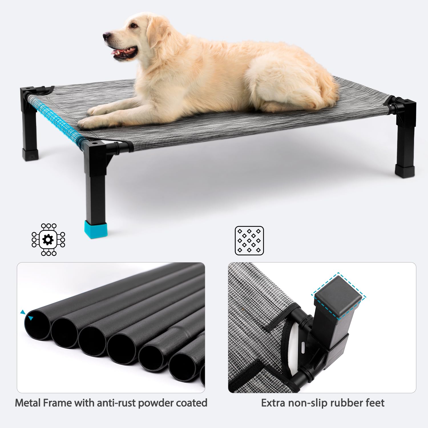 Heeyoo Cooling Elevated Dog Bed, Raised Dog Bed With Washable Breathable Mesh And Metal Frame, Portable Dog Cot Bed With No-Slip