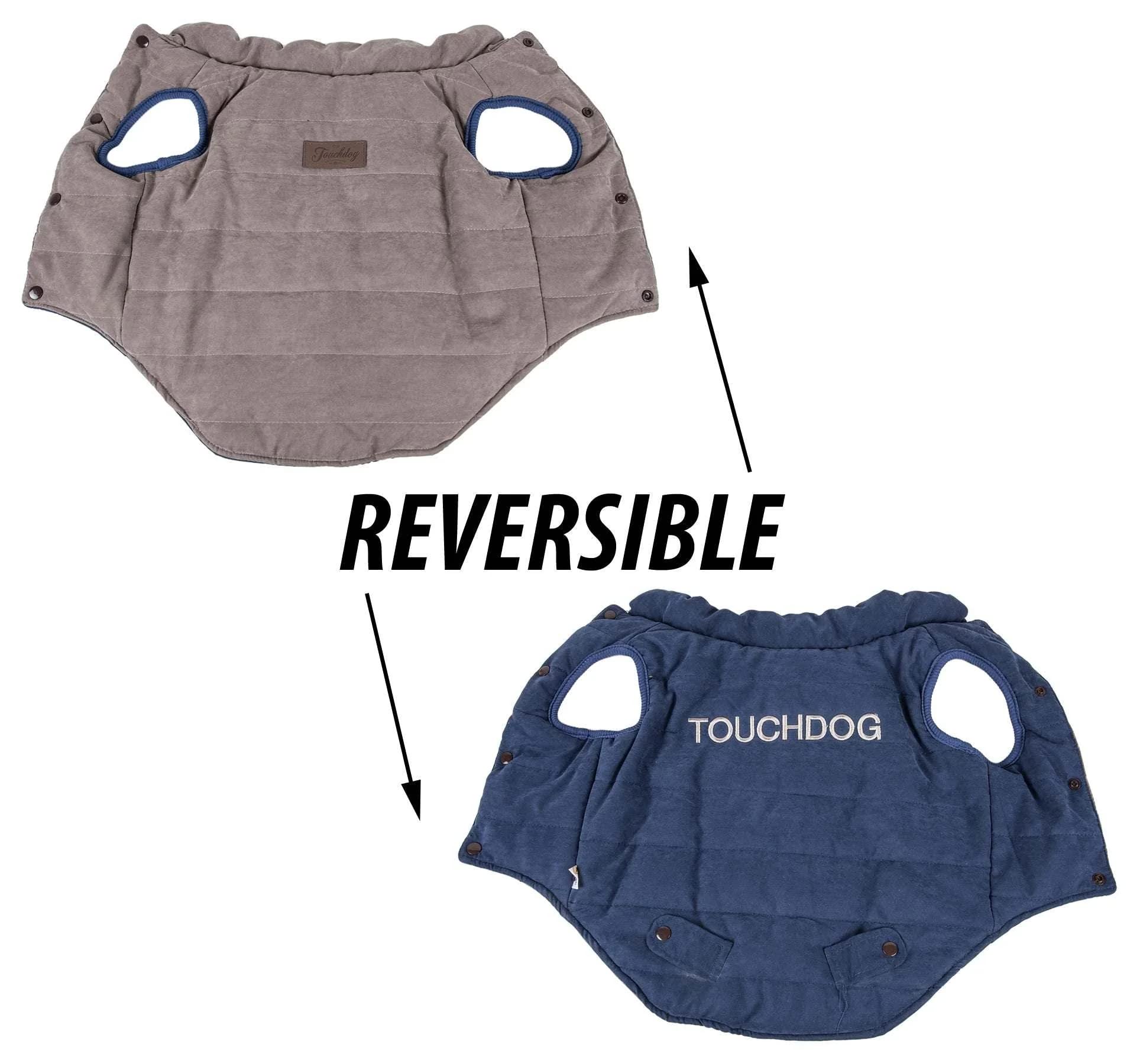 TOUCHDOG 'Waggin Swag' Fashion Designer Reversible 3M Insulated Pet Dog Coat Jacket, Medium, Blue / Grey