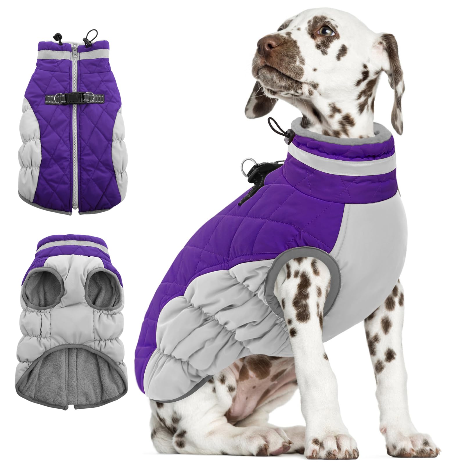 AOFITEE Winter Dog Coat, Warm Fleece Jacket for Cold Weather, Reflective, X-Small, Purple, Model 1207-AF-12180-Purple-XS