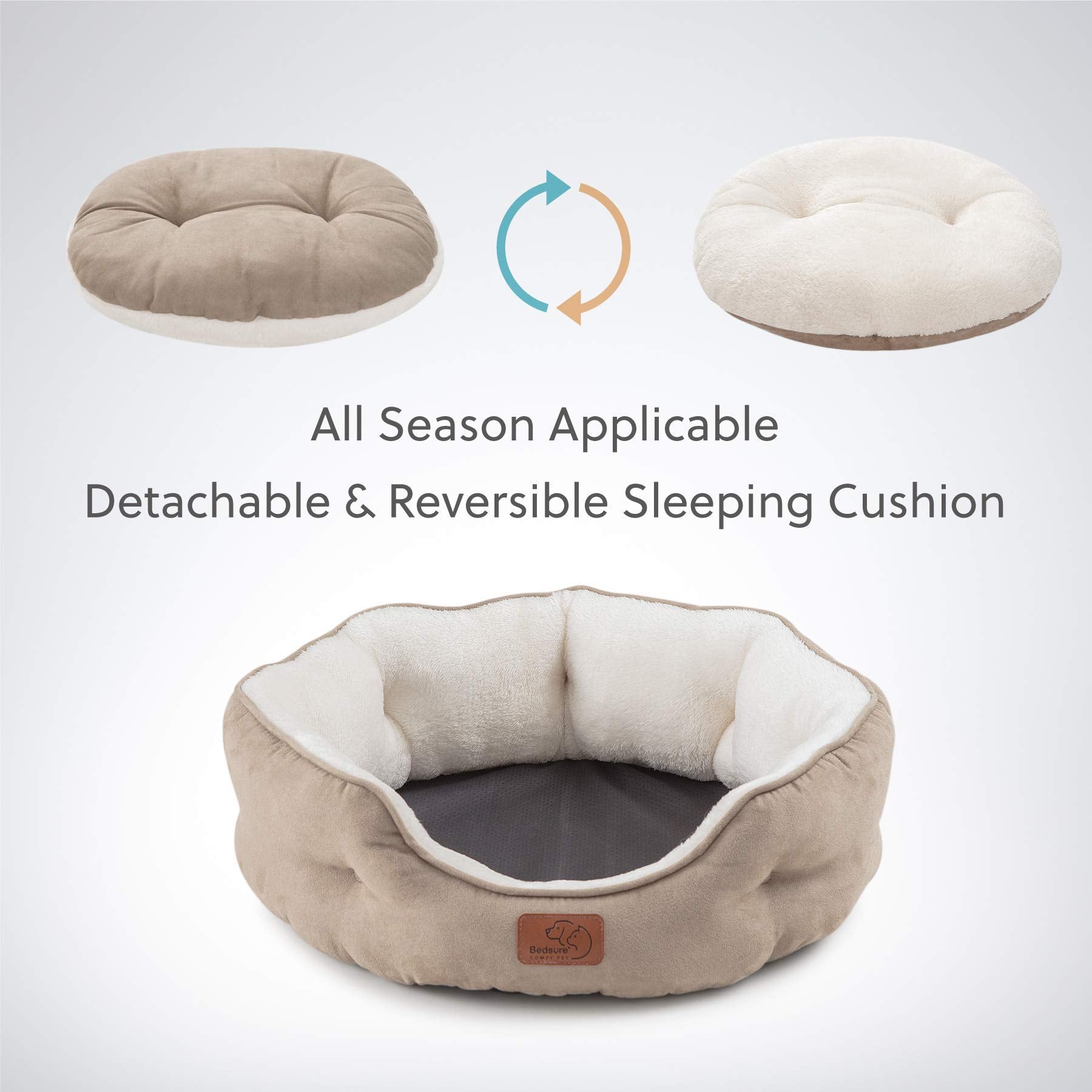 Bedsure Dog Beds For Small Dogs - Round Cat Beds For Indoor Cats, Washable Pet Bed For Puppy And Kitten With Slip-Resistant Bottom, 20 Inches, Camel
