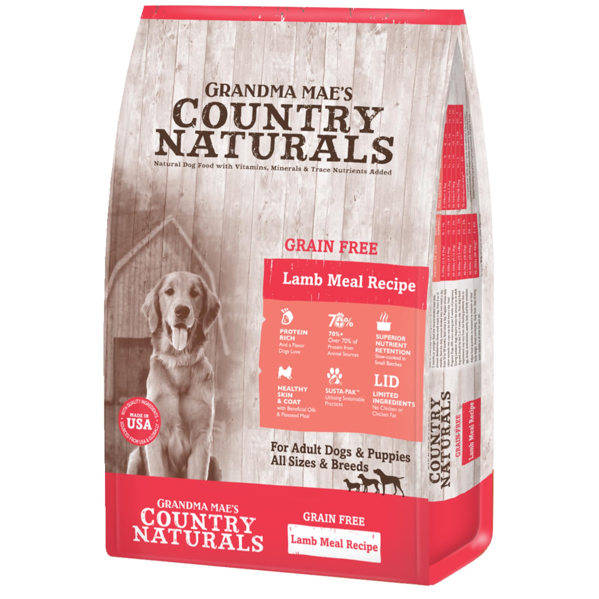 Grandma Maes Country Naturals Dry Dog Food, Grain Free Formula, Lamb, Slow Cooked & Nutrient Dense, Made in USA, 25 LB Bag