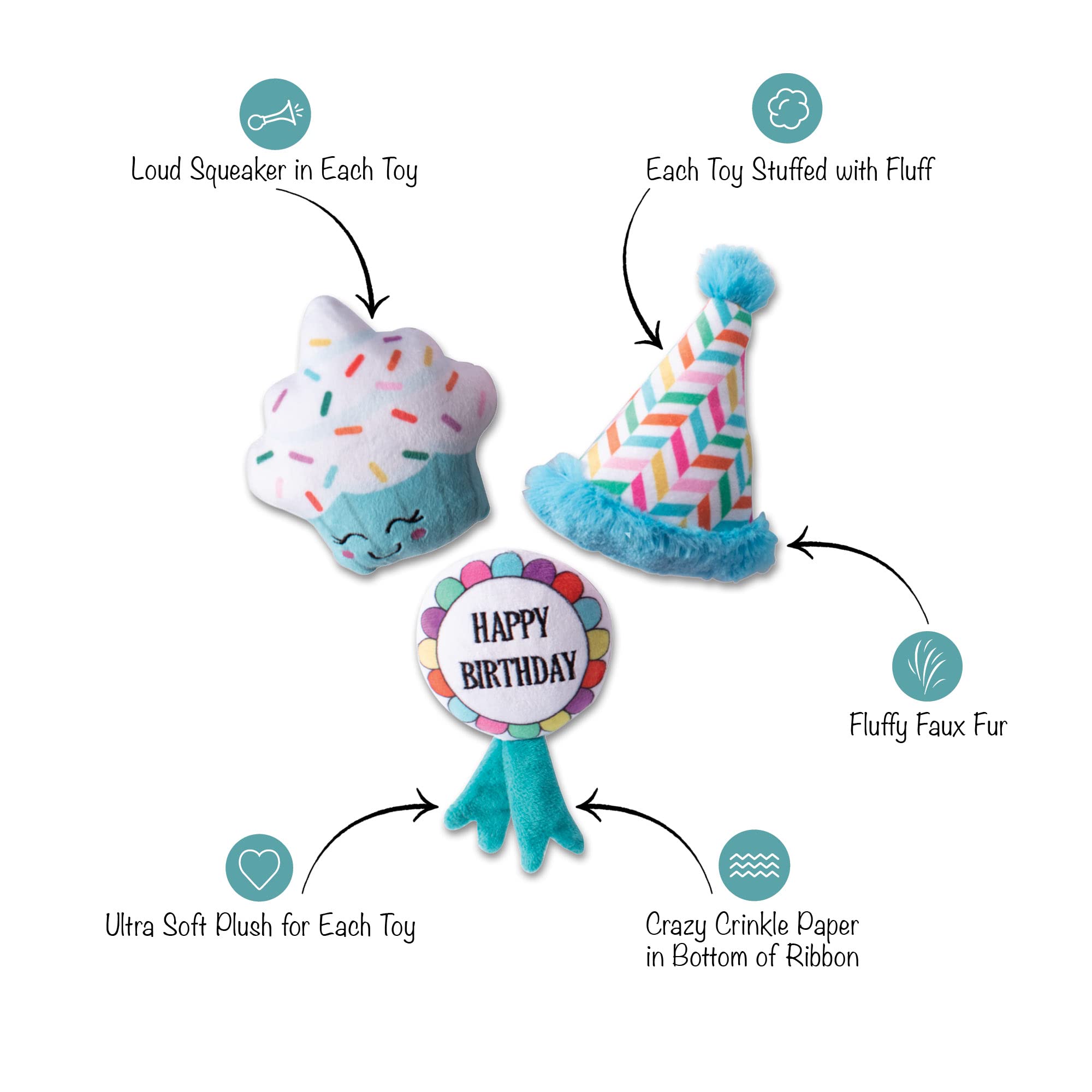 Fringe Studio Plush Dog Toy Set, Happy Bark-Day!, 3 Piece Set, For Small Dogs (289525)
