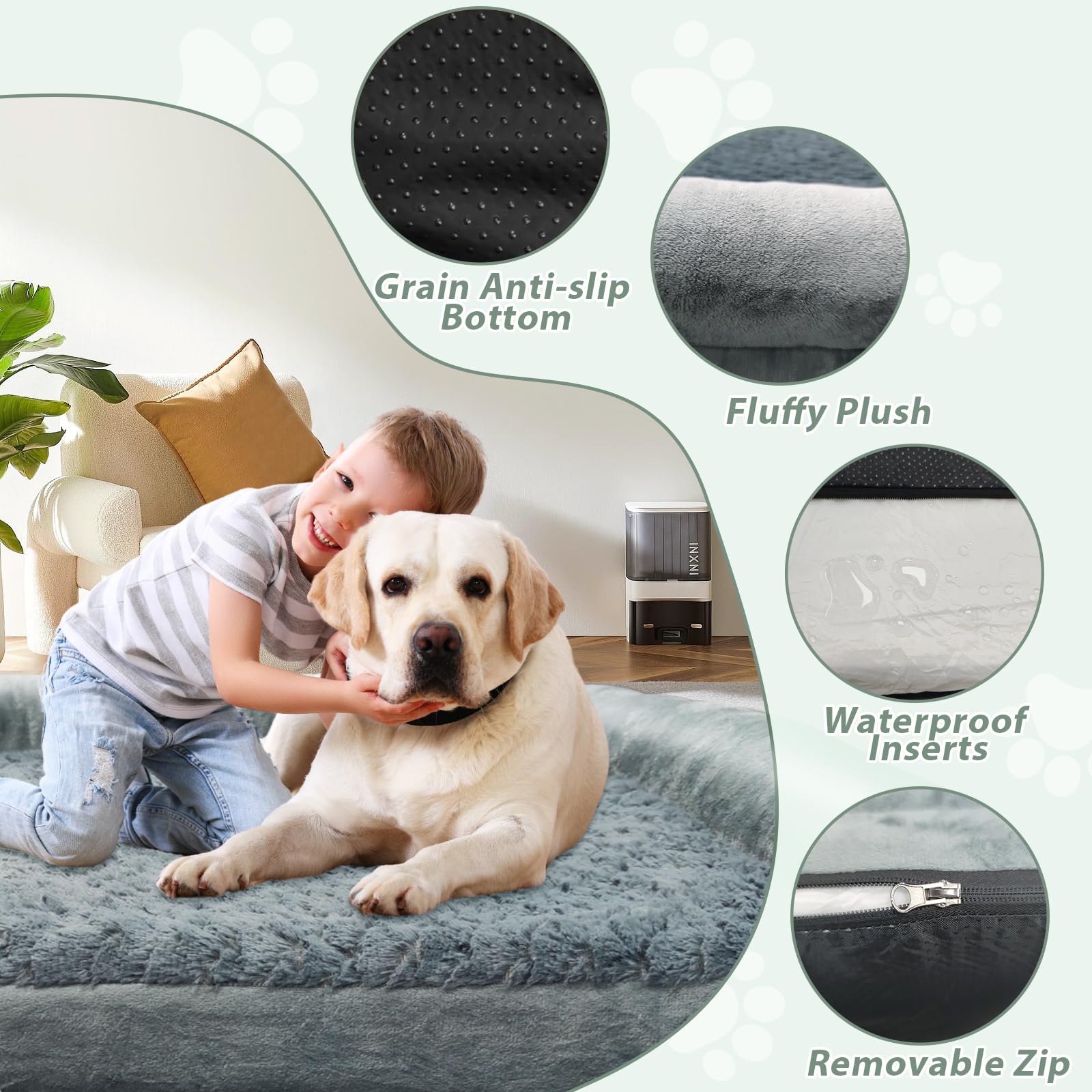 Modcart Orthopedic Dog Bed For Large Dog,Memory Foam Cat Bed With Stickable Design Waterproof Pet Couch Bed With Washable Remova