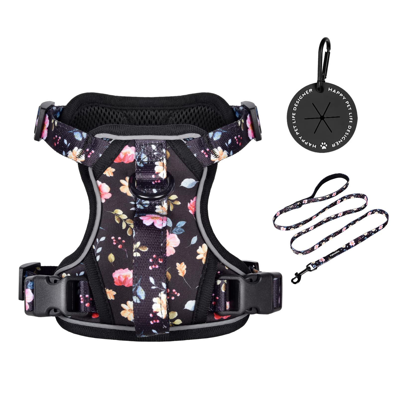 Petmolico Dog Harness For Small Dogs No Pull, Cute Dog Harness With Two Leash Clips And Soft Handle, Reflective Easy Walk Dog Harness With Leash, Black Peach Small