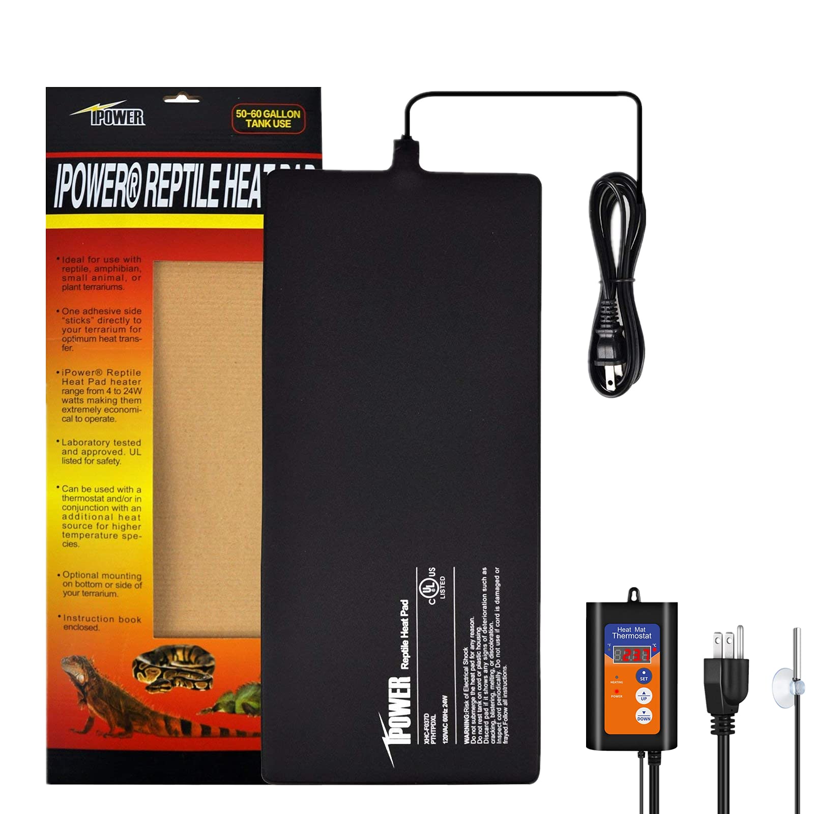 Ipower 8X18 Inch Reptile Heat Pad Under Tank Heater Terrarium Warmer Heating Mat And Digital Thermostat Controller For Turtles L
