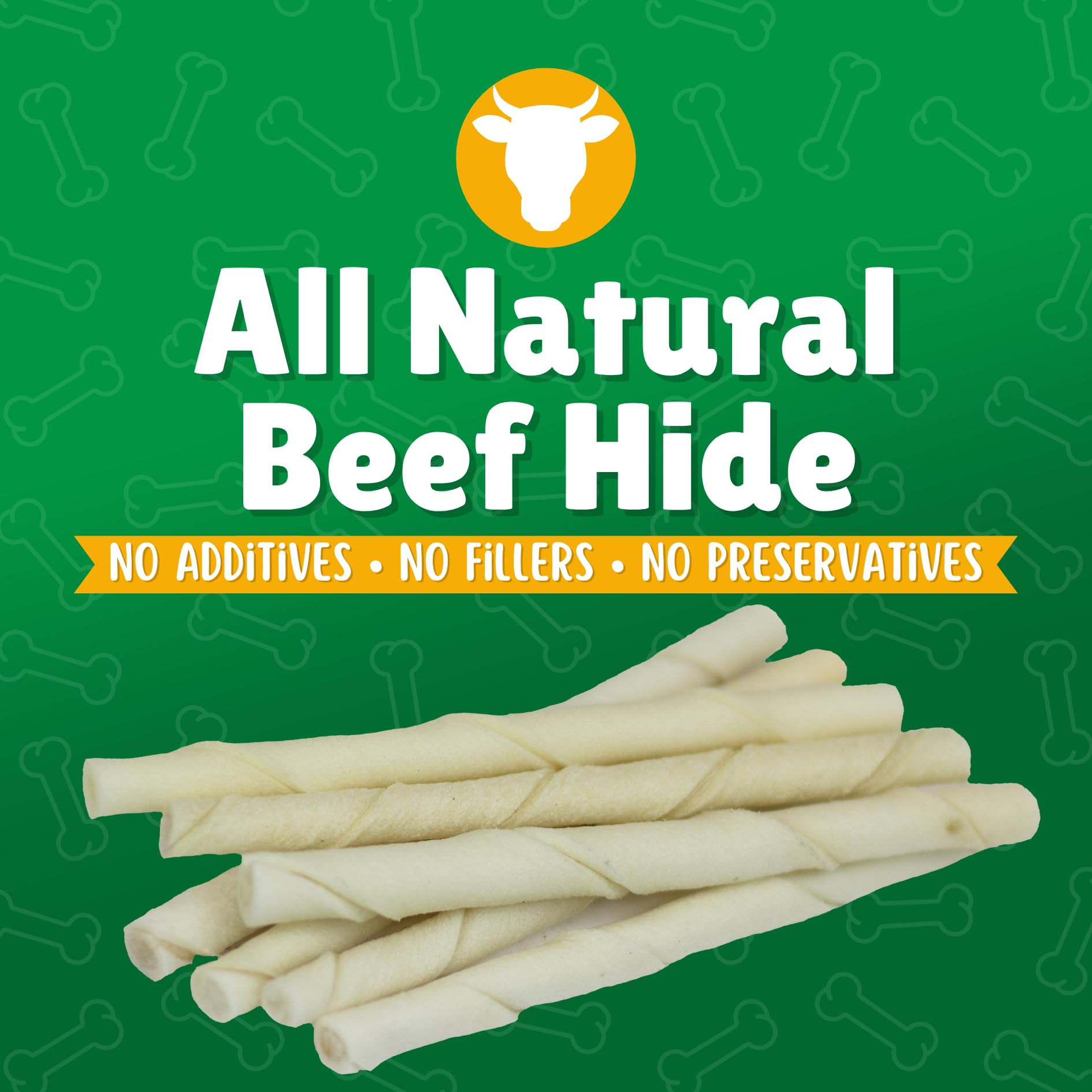 Natural Rawhide Twist Sticks Dog Treats - 60ct. Premium Rawhide Chew Sticks - Long Lasting Chews for Small Dogs and Puppy Treats