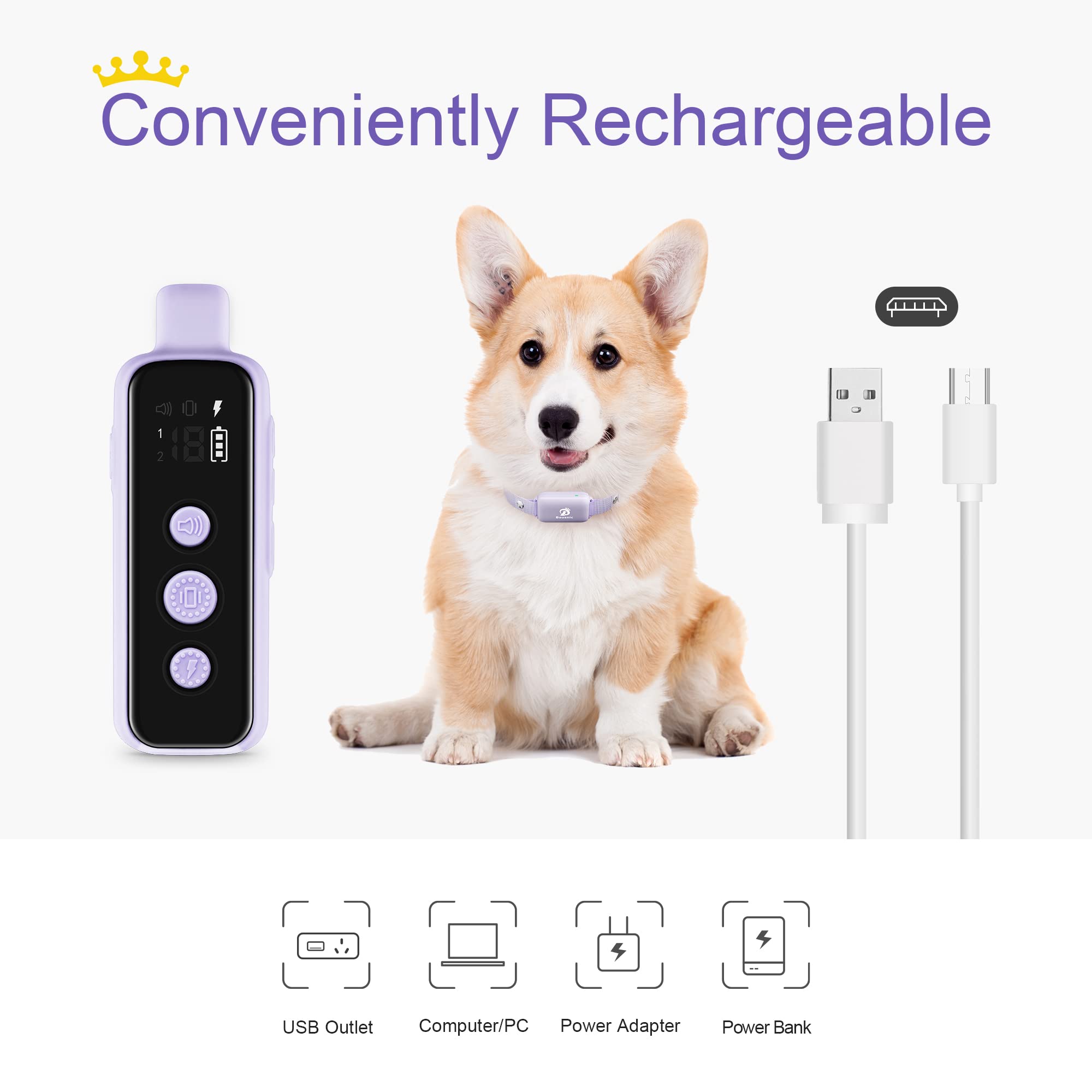 Bousnic Dog Shock Collar For 2 Dogs - (8-120Lbs) Waterproof Rechargeable Electric Dog Training Collar With Remote For Small Medium Large Dogs With Beep Vibration Safe Shock Modes(Purple)