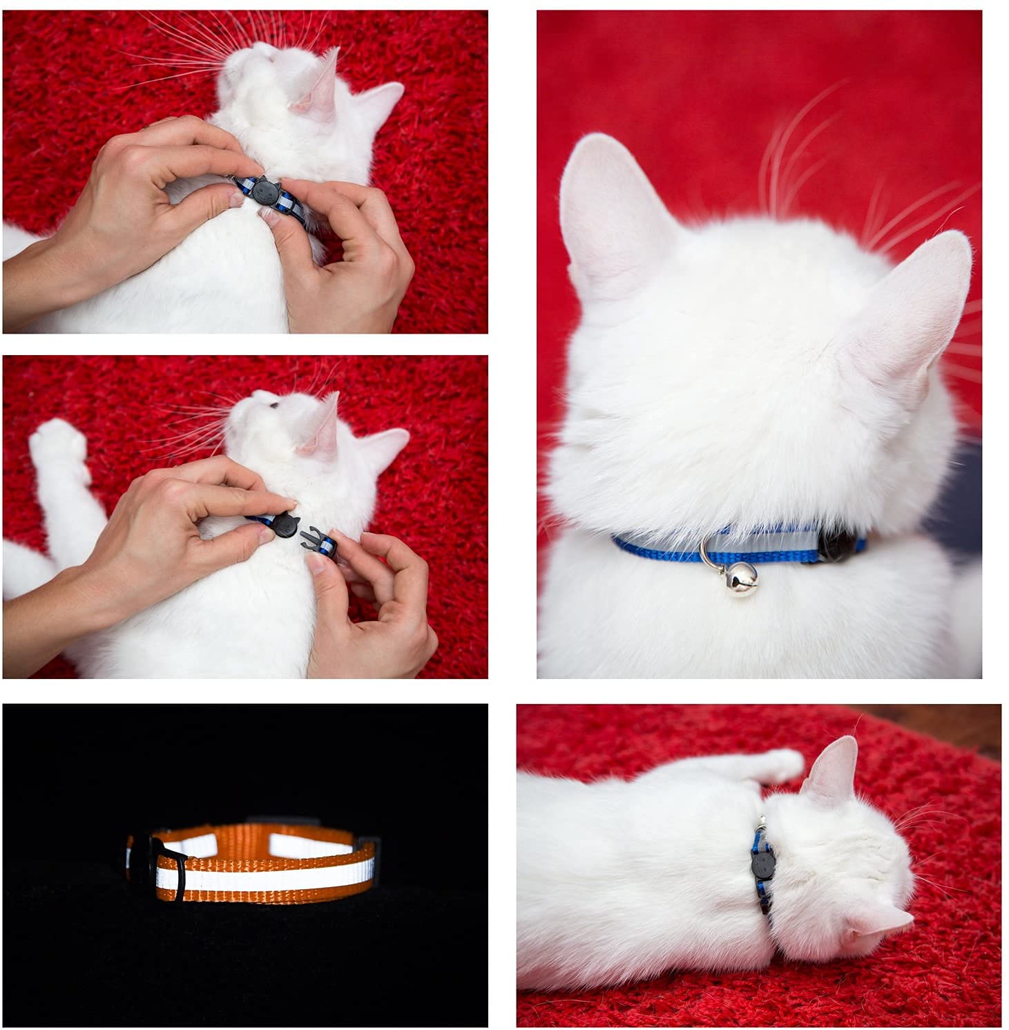 Reflective Cat Collar with Bell, Set of 6, Solid & Safe Collars for Cats, Nylon, Mixed Colors, Pet Collar, Breakaway Cat Collar