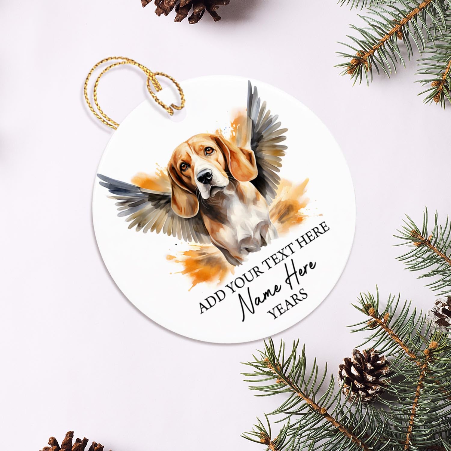 Beagle Dog With Angel Wings Christmas Ornament, Personalized Beagle Dog Memorial Ornament, Loss Of Pet Dog Sympathy Xmas Gifts, Customized Text Name & Year, In Loving Memory Of Beagle Dog Ornaments