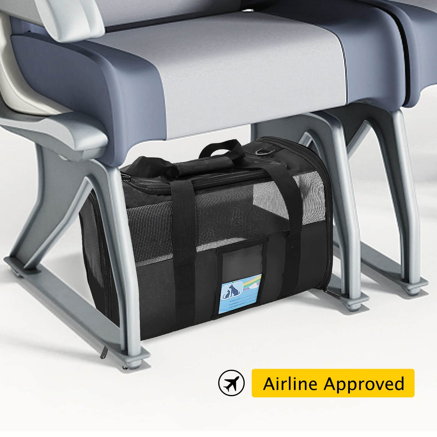 Refrze Pet Carrier - Airline Approved Soft Carrier for Medium Cats & Small Dogs, Black, 15 lbs Capacity, TSA Compliant, Polyester