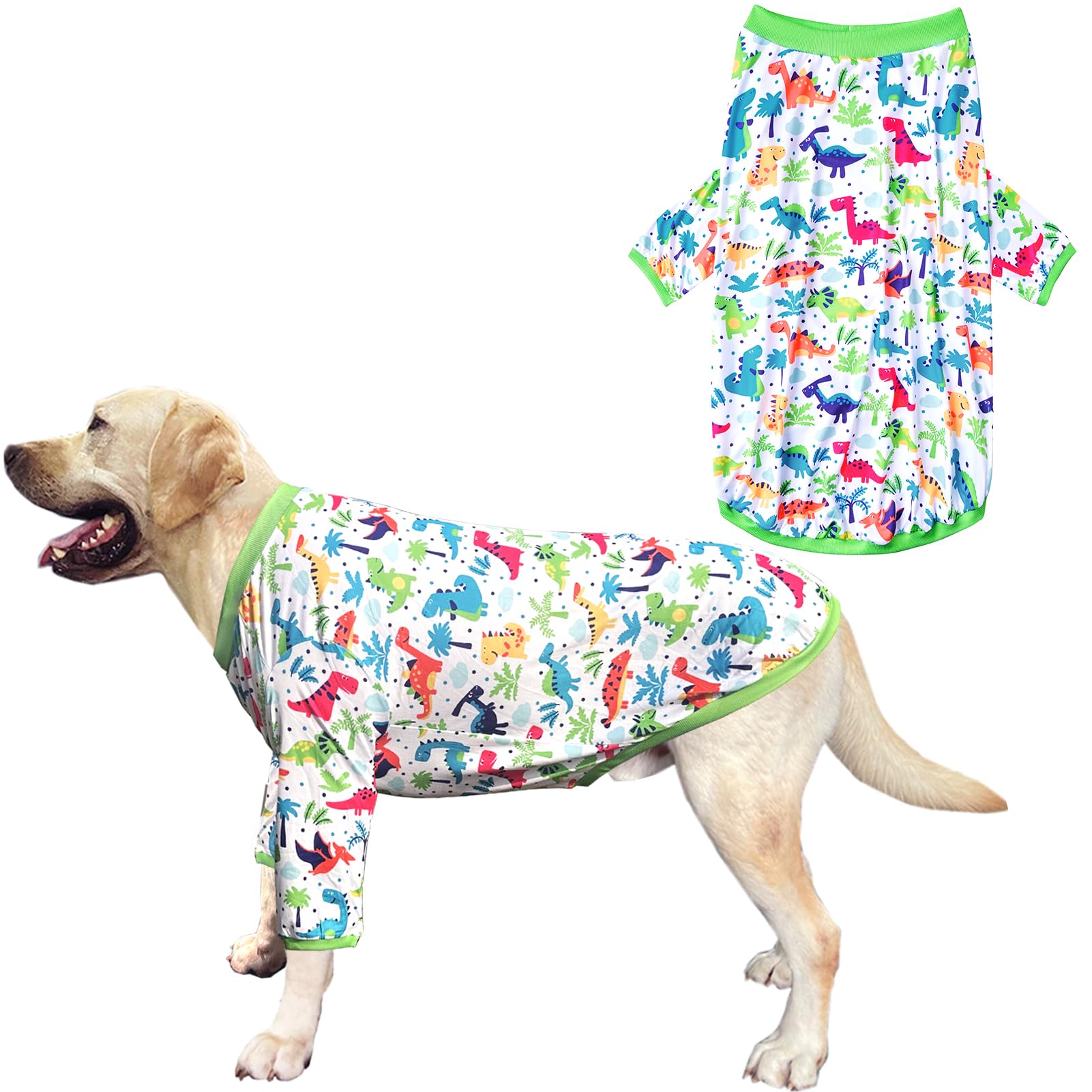 Dogs T Shirt Colorful Dinosaur Prints Dogs Green Shirt Soft Stretchy Summer Clothes for Large Dog Boys Girls Shirt 3X Large Gree
