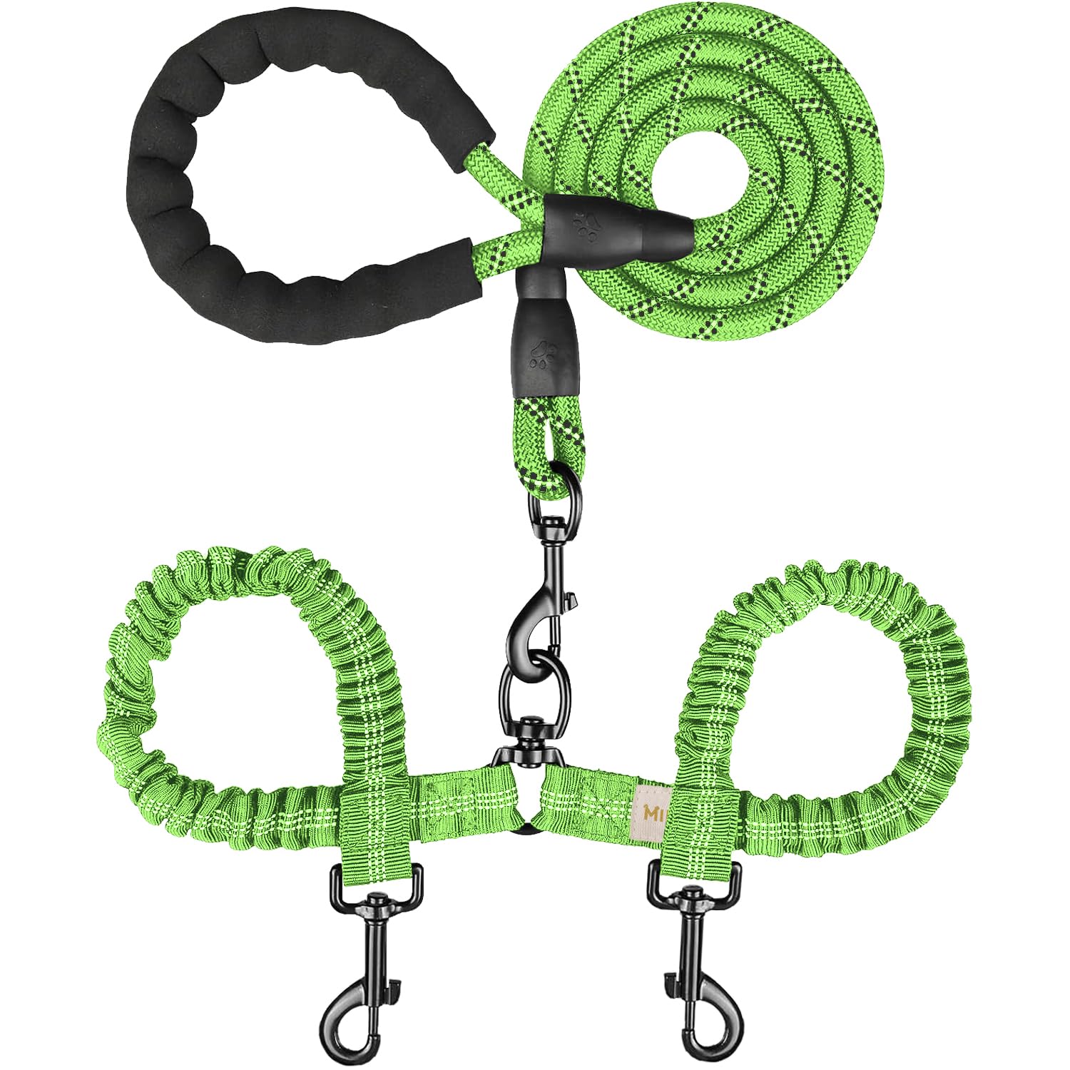 Mingxpets Double Dog Leash, Dual Dog Leash, 360 Swivel Tangle Free Bungee Walking Training For Medium Dogs, Shock Absorbing Bung