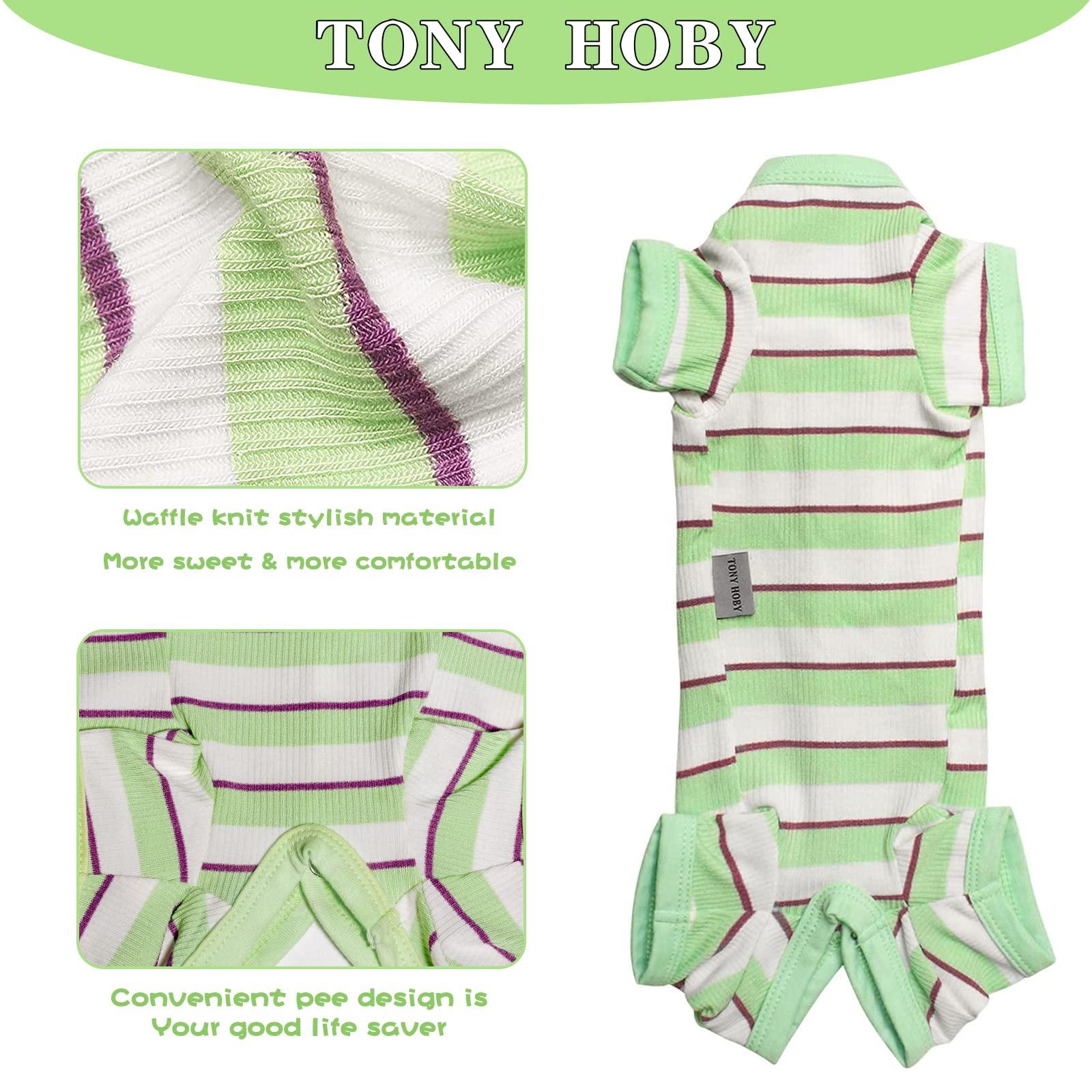 TONY HOBY Dog Pajamas Jumpsuit for Small Medium Dogs, XL, Green&White Cotton, Model DC008411