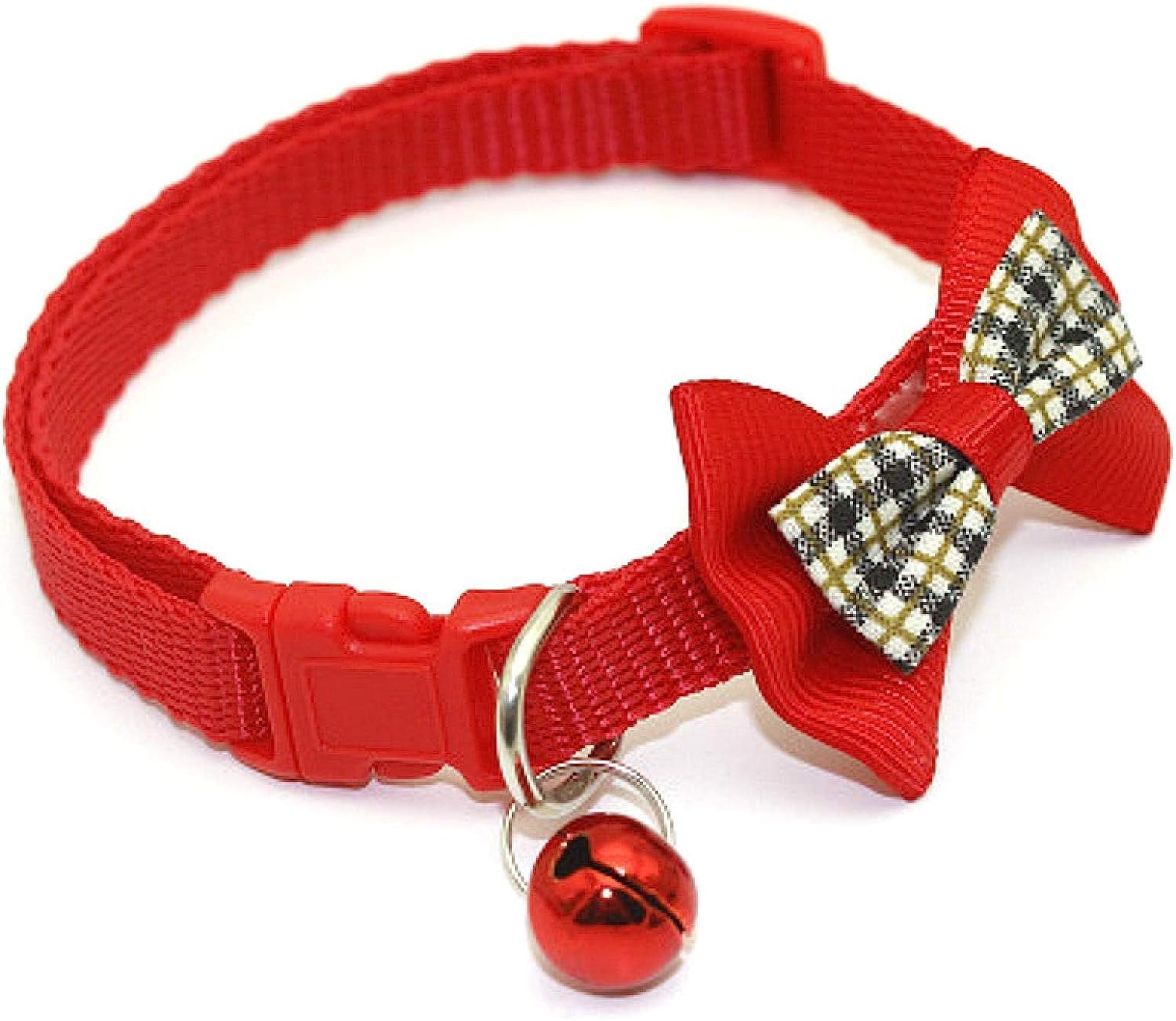 Dog Trust Cat & Dog Collar Adjustable Safety Buckle Dog Cat Accessories Fashion Checkered Bow Tie With Bell Pack Of 1 Red