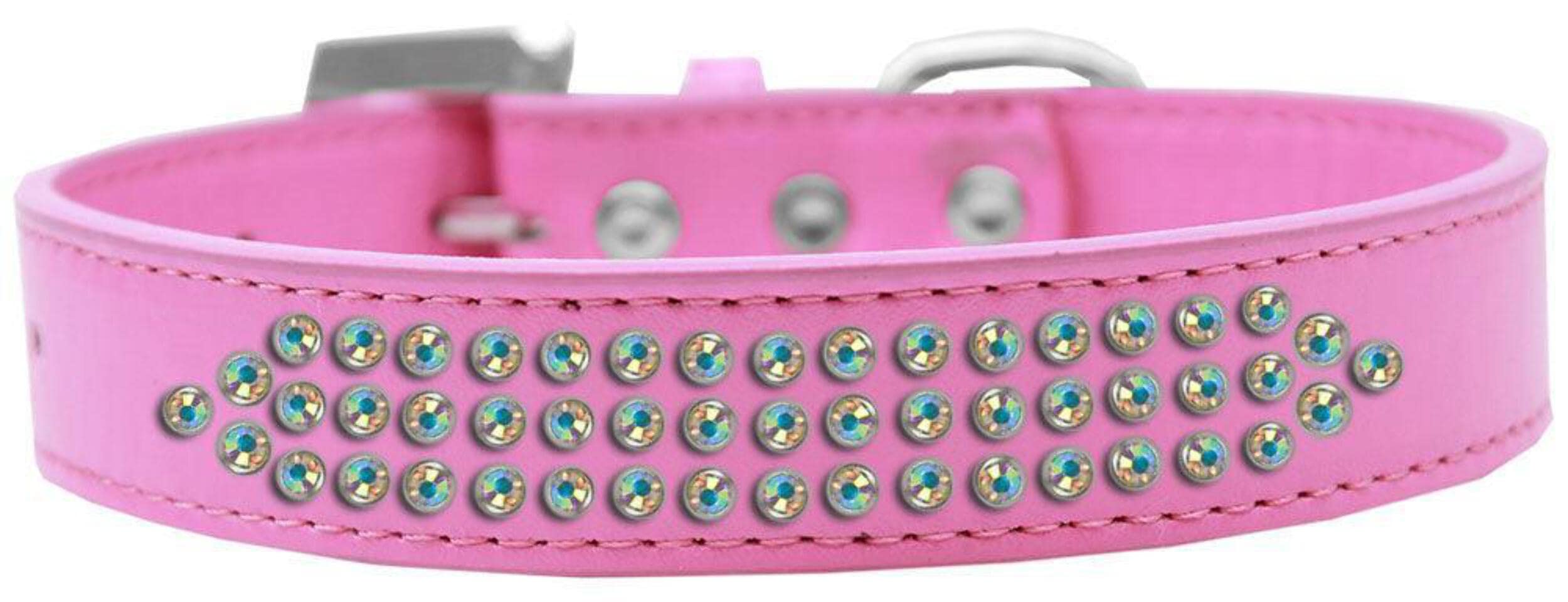 Mirage Pet Products Three Row AB Crystal Dog Collar, Size 16, Light Pink