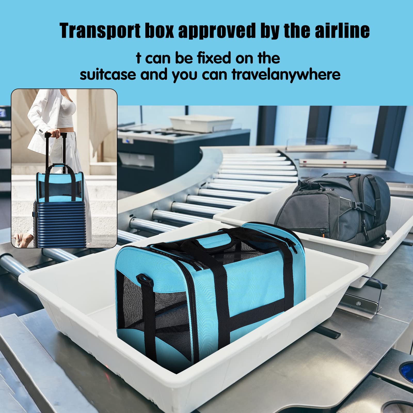 Cat Carrying Case - Pet Carrier Airline Approved, Protable And Breathable Pet Travel Carrier Removable Fleece Pad, Collapsible Cat Carrier Dog Carrier For Medium Cats Small Cats Dogs(Medium, Blue)