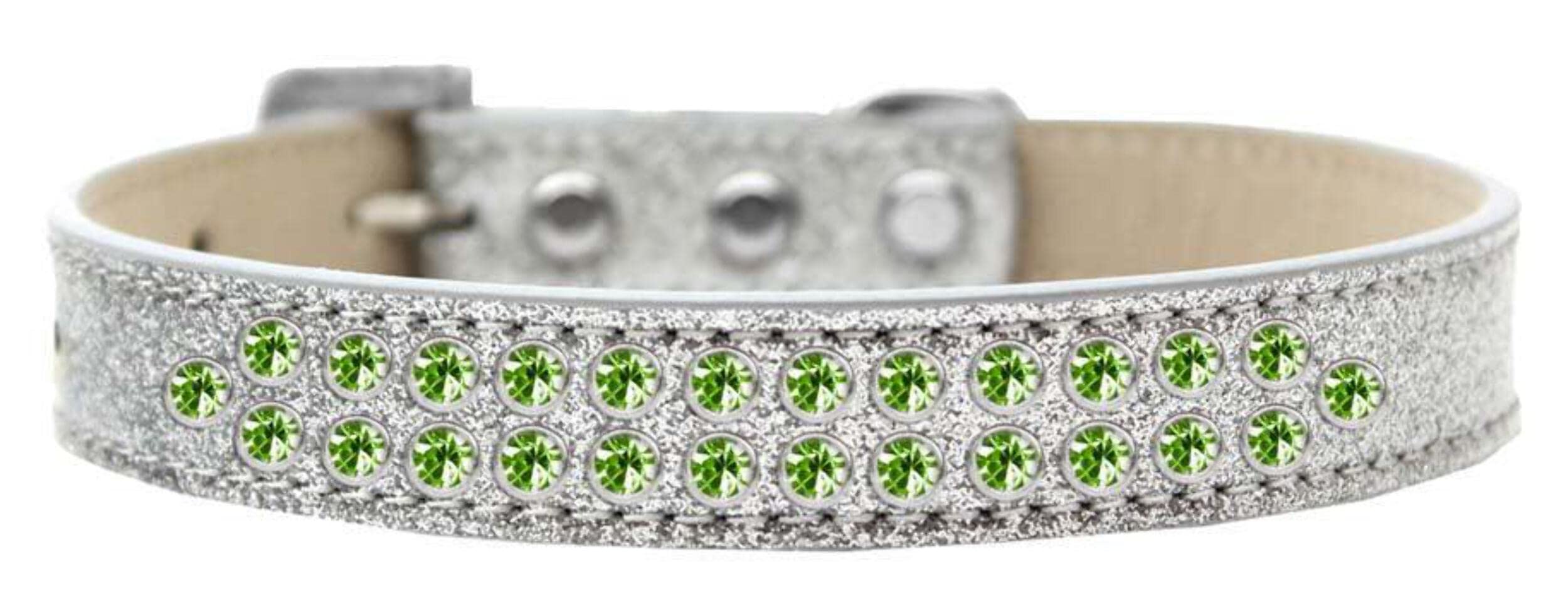 Mirage Pet Products Two Row Lime Green Crystal Lavender Dog Collar, Size 14