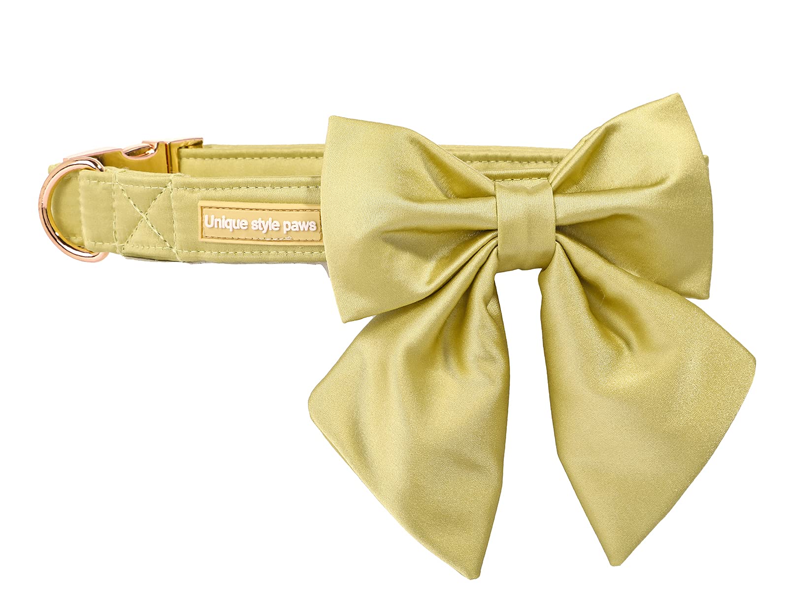 Unique Style Paws Silk Yellow Color Dog Collar Adjustable Durable Dog Collar With Bow Wedding Bow Tie Dog Collar For X-Large Dogs