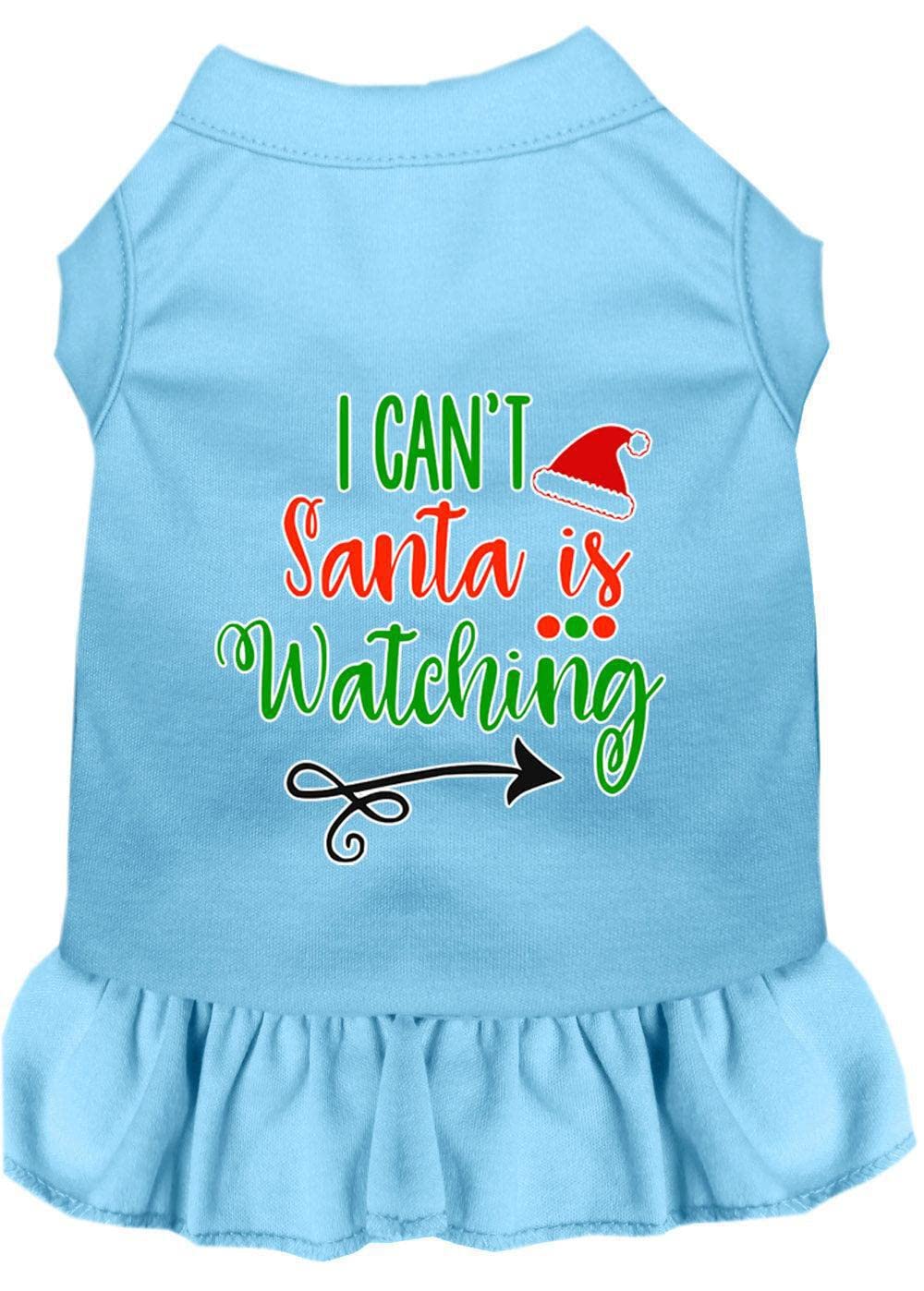 Christmas Pet Dog & Cat Dress Screen Printed, "I Can't, Santa Is Watching" Black W/Light Pink SM (3-6 lbs.)