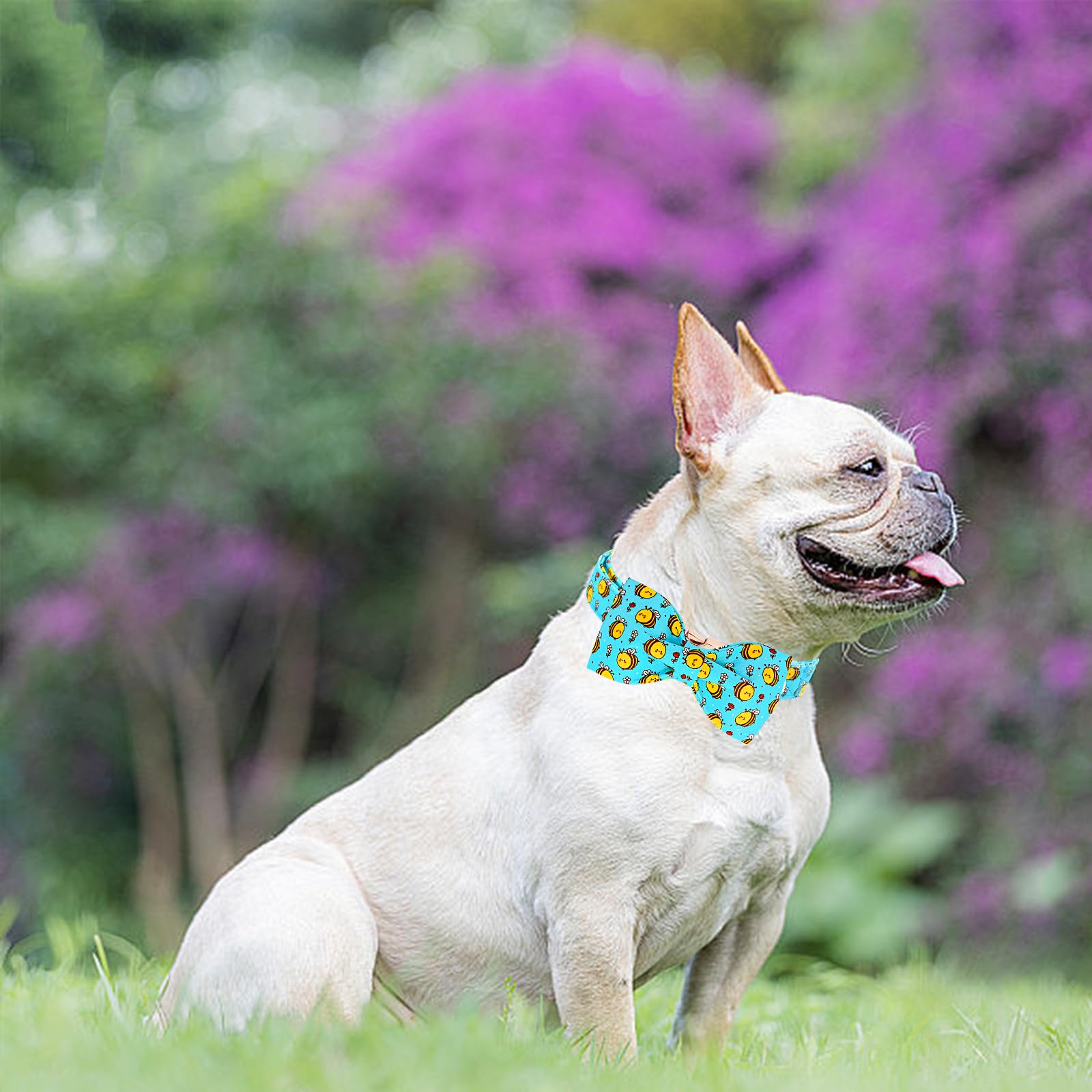 Lionheart Glory Dog Collar, Blue Dog Bow Collar Boy Girl Dog Collars With Bow Adjustable Bees Print Bowtie Collar For Large Dogs