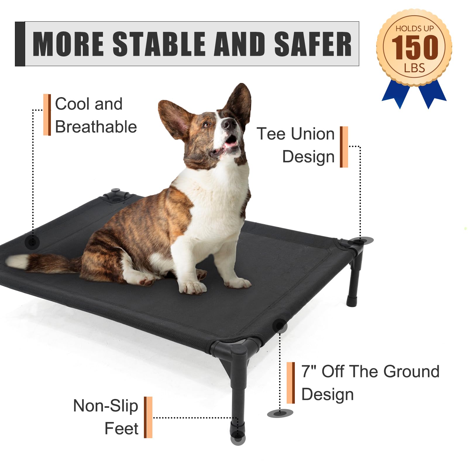 Garnpet Elevated Dog Bed For Medium Dogs, Raised Dog Cot Beds Fits Up To 150 Lbs, Heavy Duty Pet Cots With Durable Supportive Te