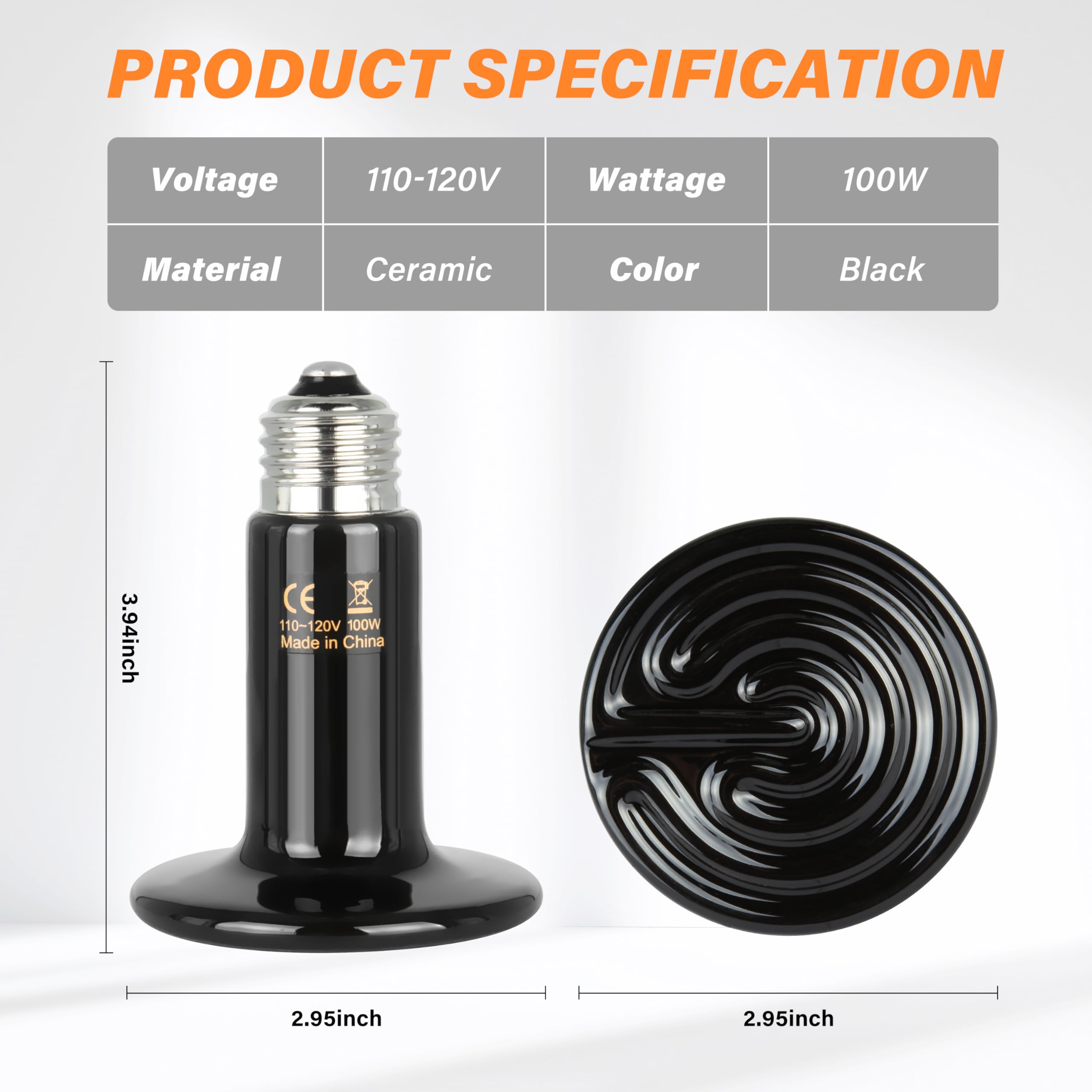 Simple Deluxe 100W Ceramic Heat Emitter, Reptile Heat Lamp No Light Emitting Heat Bulbs for Amphibian Terrarium, Bearded Dragon