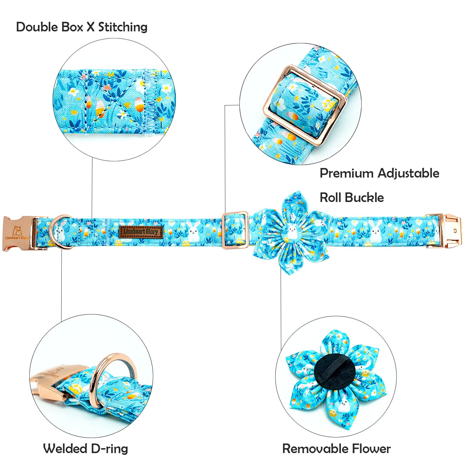 Lionheart Glory Easter Day Dog Collar With Flower Dog Collar For Small Dogs, Easter Rabbits Colorful Dog Flower Collars Spring B