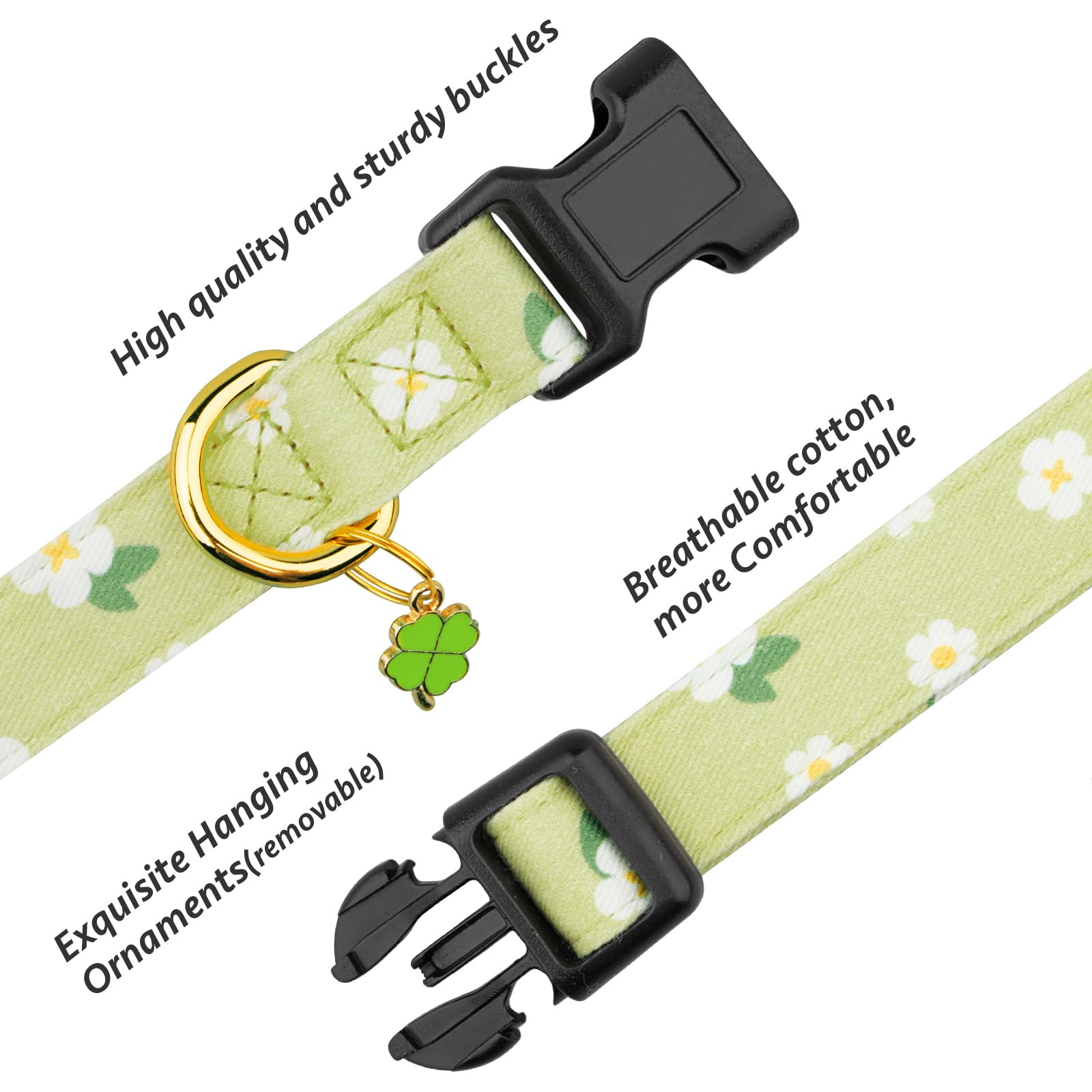 Cotton Handmade Dog Collar Cute And Distinctive Patterns Green Flower With Pendant For Girl Boy Dogs Collars S