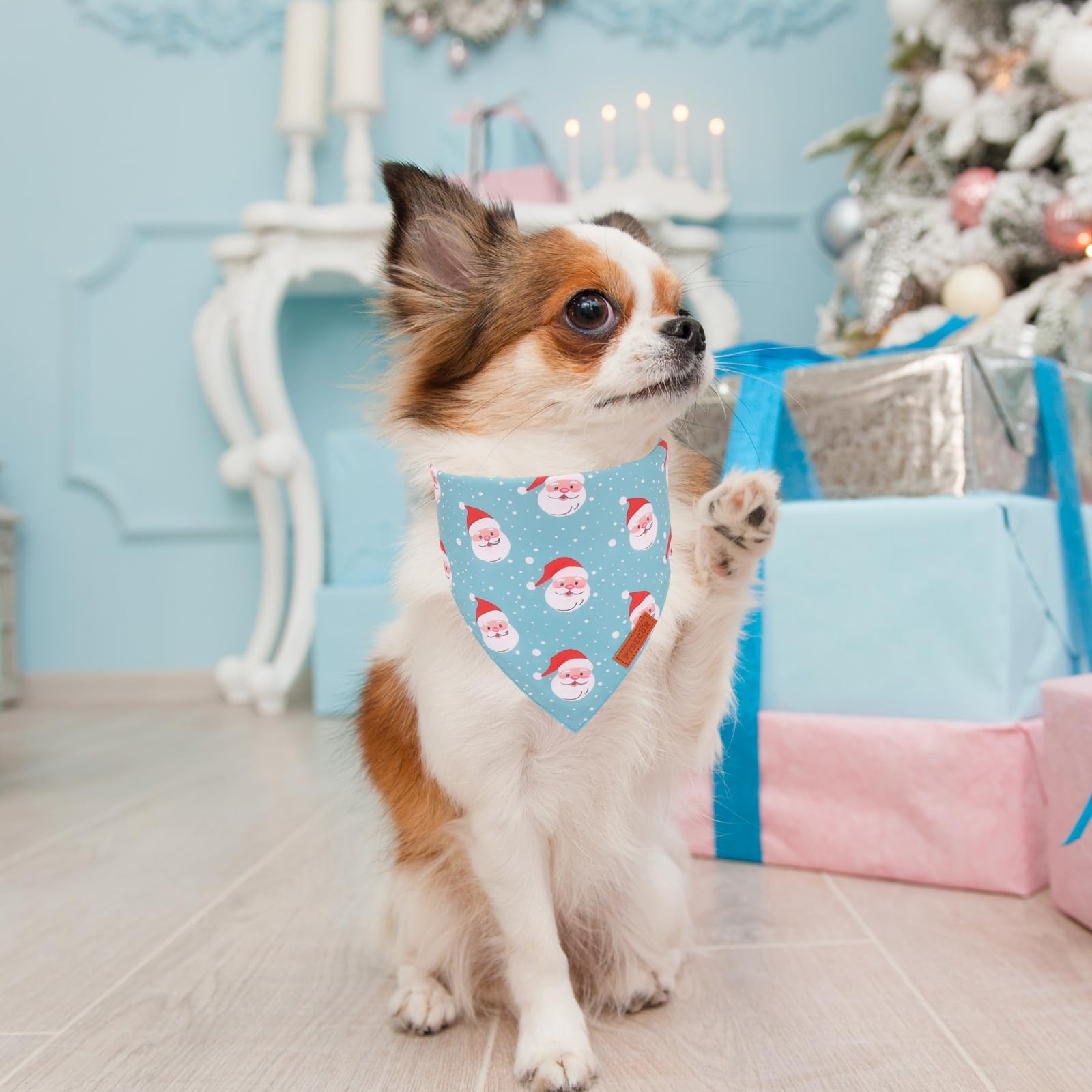 Ptdecor Christmas Dog Bandana, Xmas Light Bulb Santa Reversible Holiday Dog Scarf, Triangle Christmas Bandanas For Small Dogs Pe