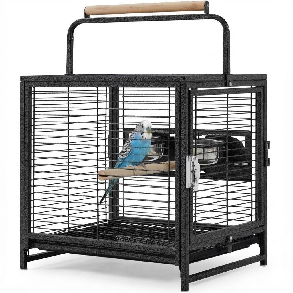 Garvee Bird Travel Carrier Cage, 25 h Small Bird Cage with with Wooden Perch Handle, Bird Carrier for Parrots Conures Lovebird C