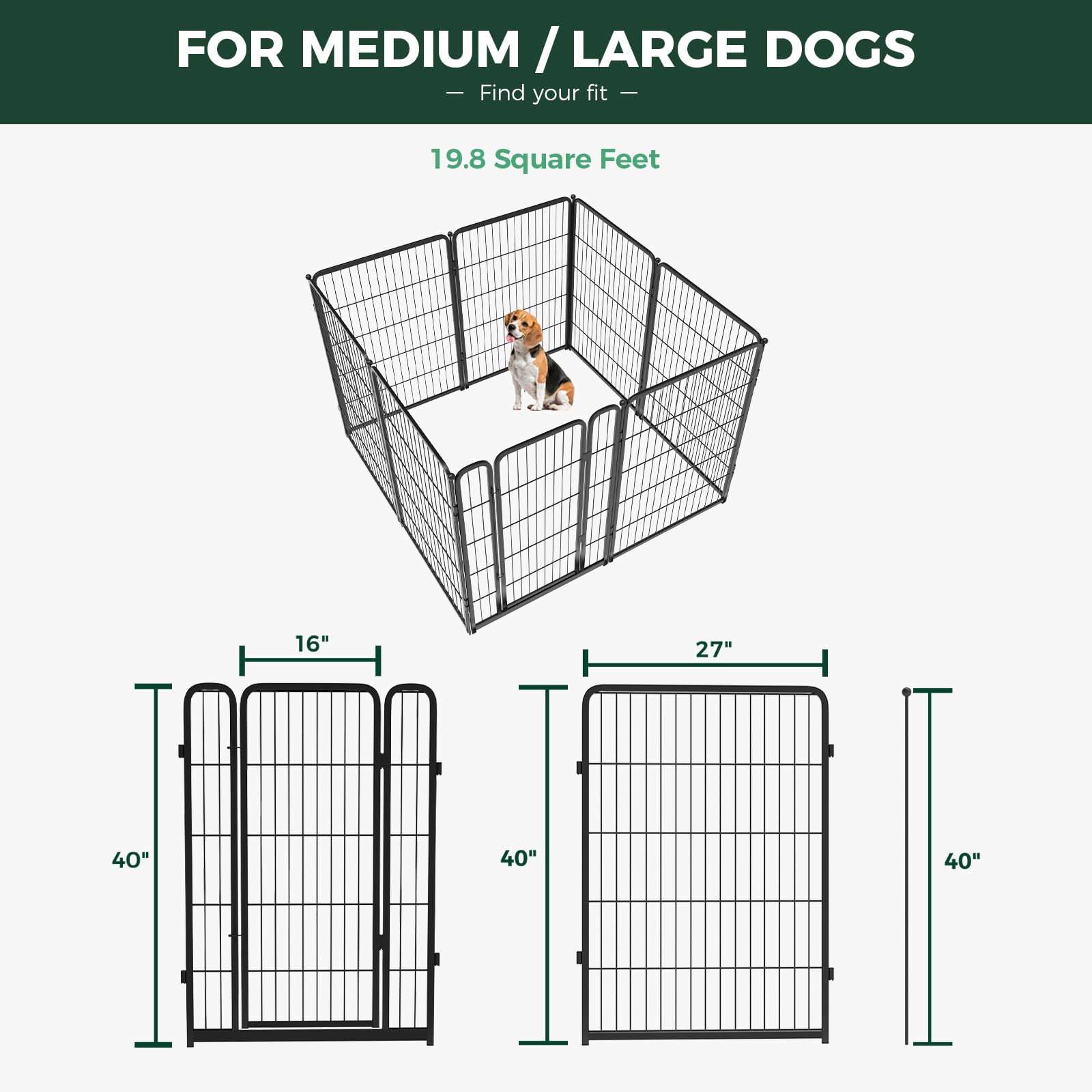 Fxw Homeplus Indoor Dog Playpen - Stress-Free And Safe Play, 40 Inch 8 Panels For Medium And Large Dogs, Black│Patented
