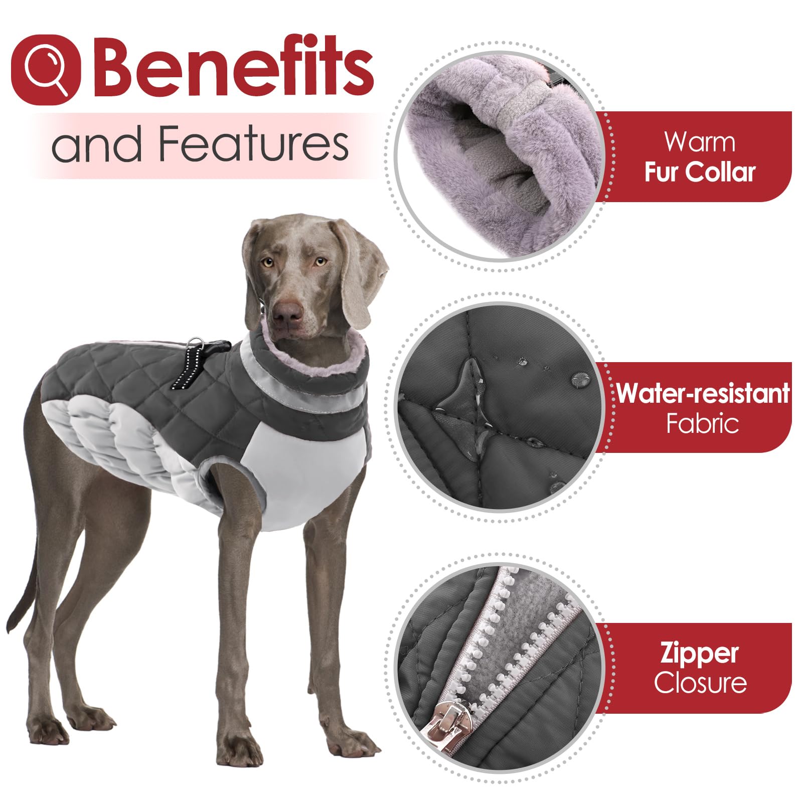 Aofitee Dog Coat, Warm Dog Jacket Dog Winter Coats, Reflective Turtleneck Dog Fleece Vest With Harness Built In, Waterproof Wind