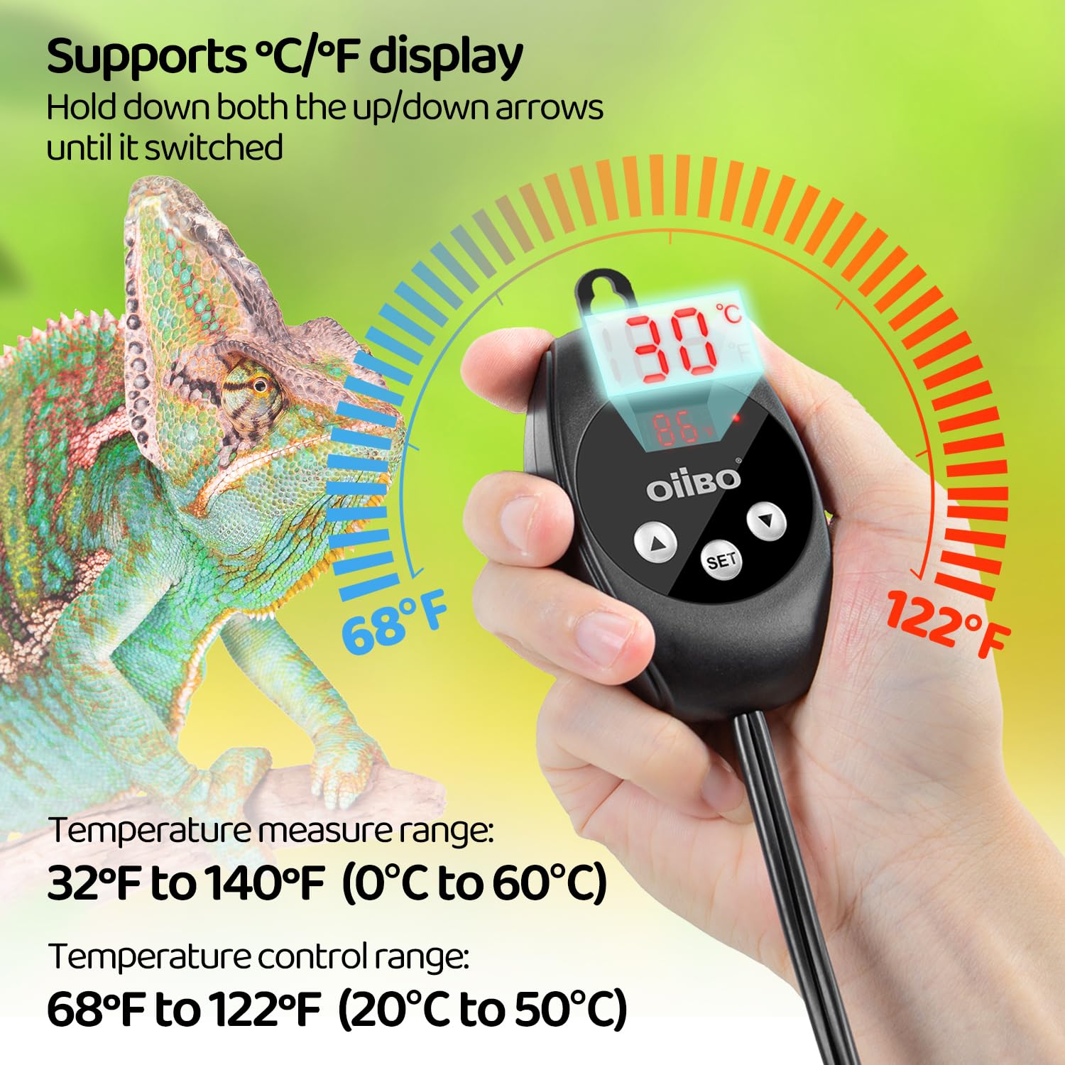 Oiibo Reptile Dimming Thermostat Heat Lamp Temperature Controller, Light Bulb Thermostat With Memory Function, Thermostat For Se