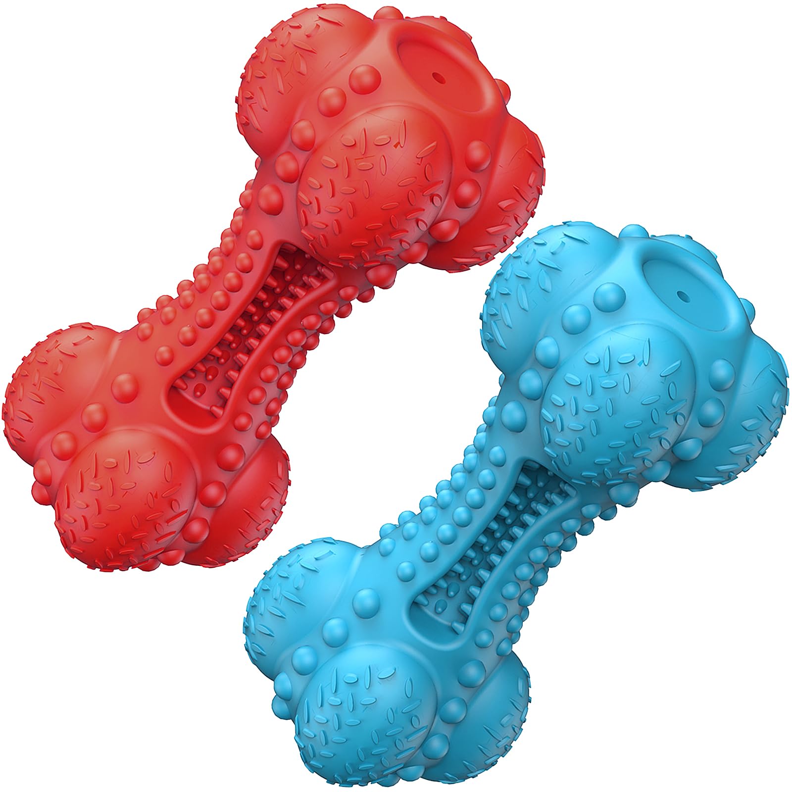 Schitec Squeaky Dog Chew Toy For Aggressive Chewers Large Breed, [2 Pack] Tough Interactive Teething Rubber Bone For Big Medium 