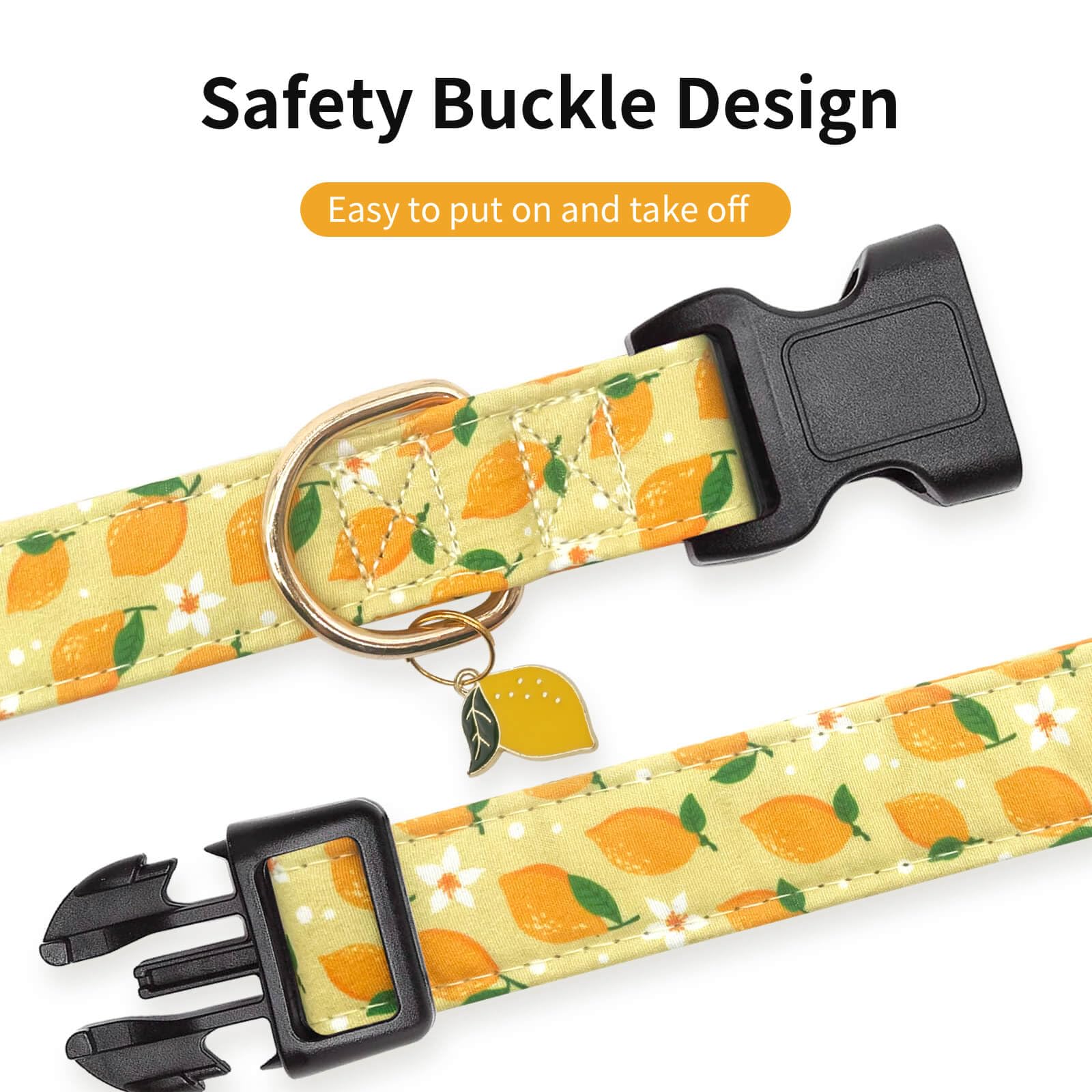 Gelwoo Cotton Dog Collar,Soft and Cute Puppy Collars with Lemon Patterned Design for Girl Female Boy Dogs,Adjustable Buckle Pet