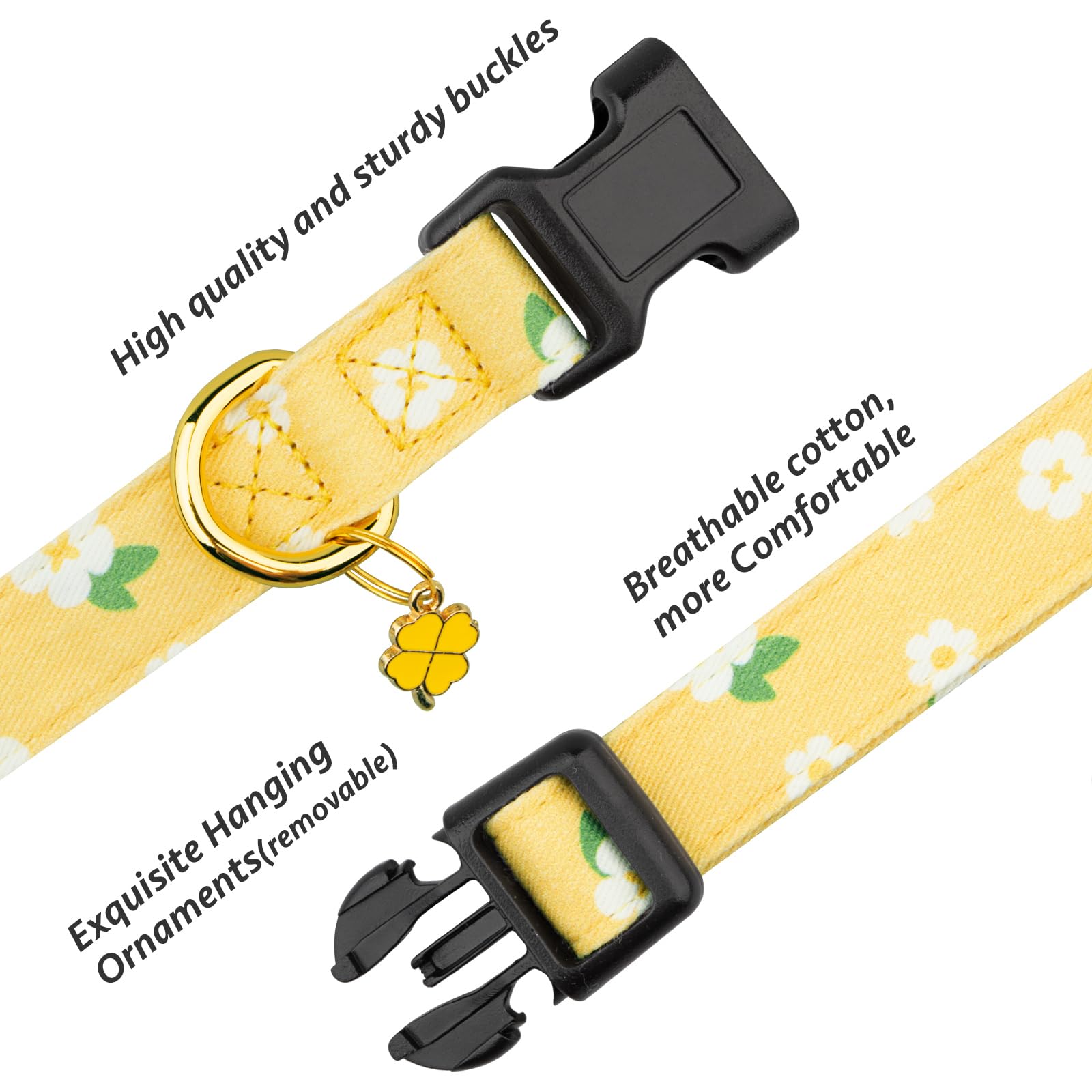 Cotton Handmade Dog Collar Cute And Distinctive Patterns Yellow Flower With Pendant For Girl Boy Dogs Collars S