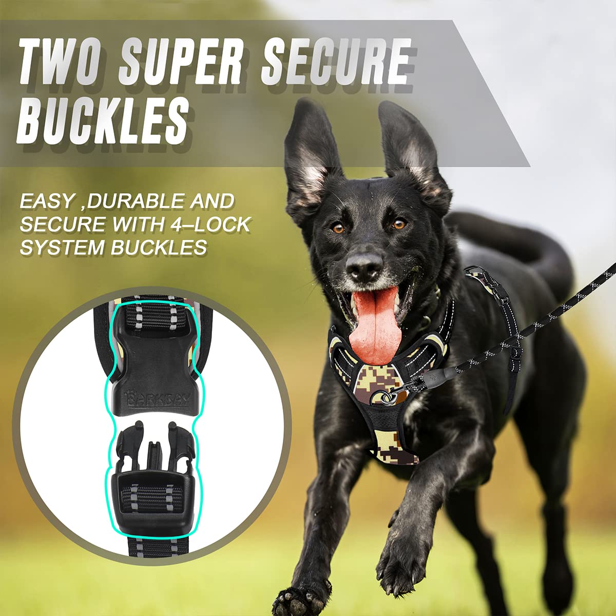 Barkbay No Pull Dog Harness Front Clip Heavy Duty Reflective Easy Control Handle For Large Dog Walking(Desert Camo,S)