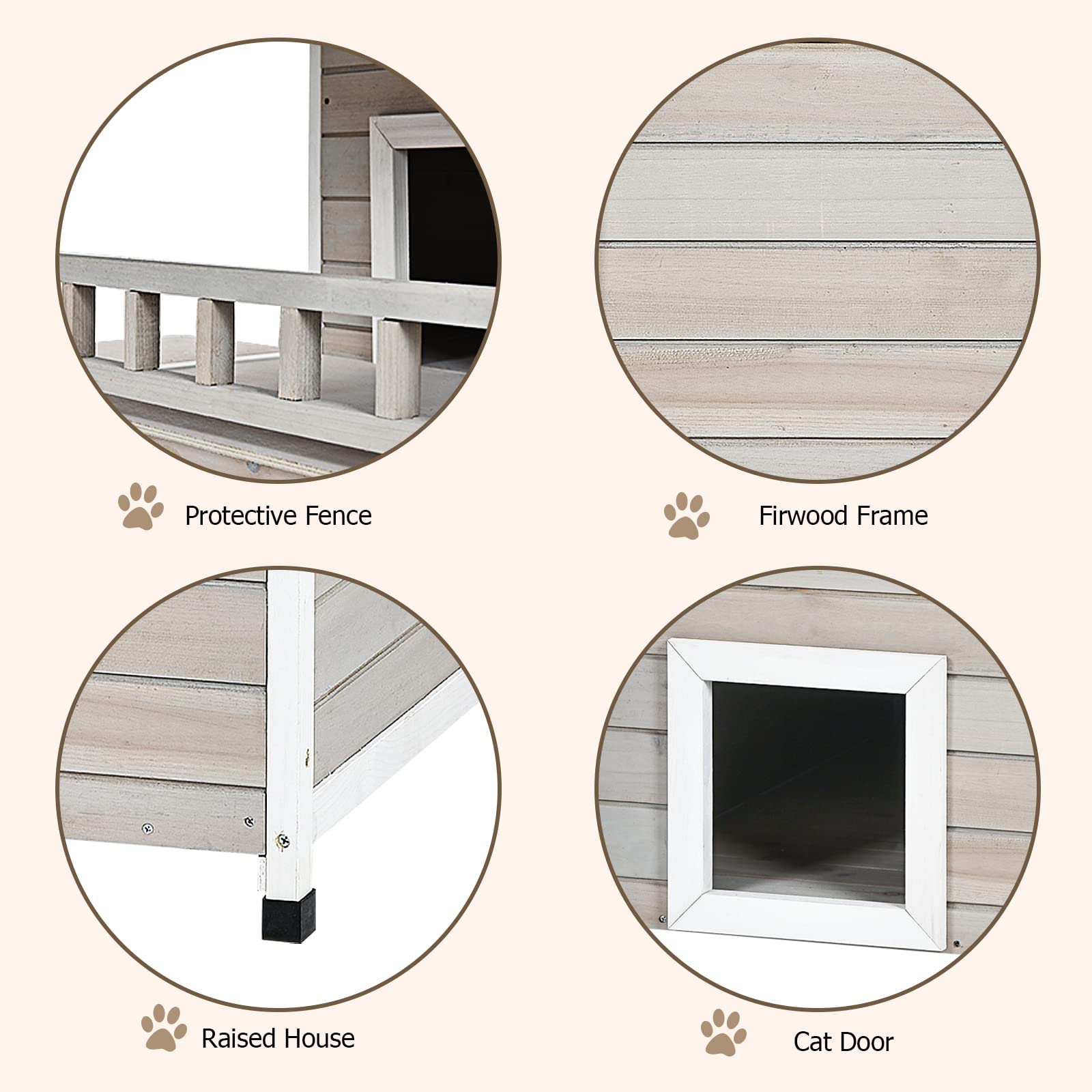 Petsite 2-Story Outdoor Cat House Weatherproof, Wooden Cat Shelter For Multiple Feral Cats