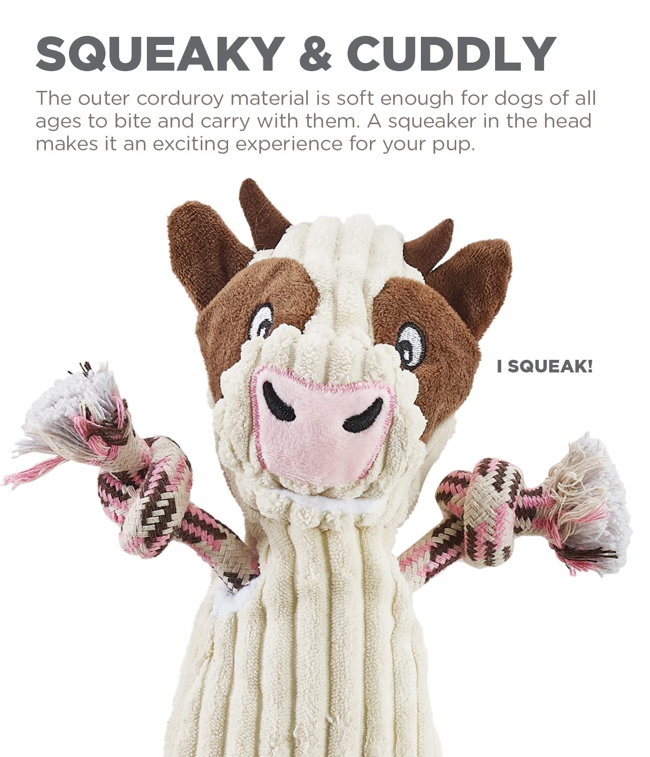 Outward Hound Cow Plush Squeaky Dog Toy - Small, Polyester, Ranch Roperz, Model 68560