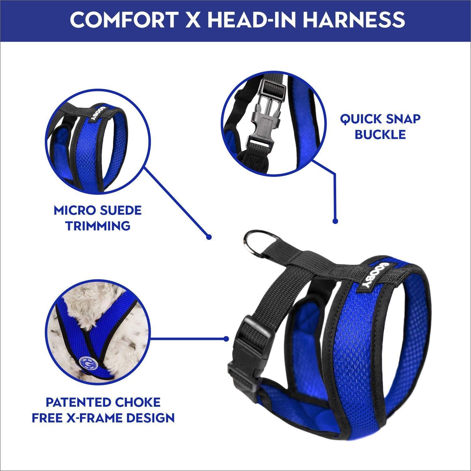 Gooby Choke Free Comfort X Soft Harness, Small, Blue, Polyester, Model 04110-BLU-S